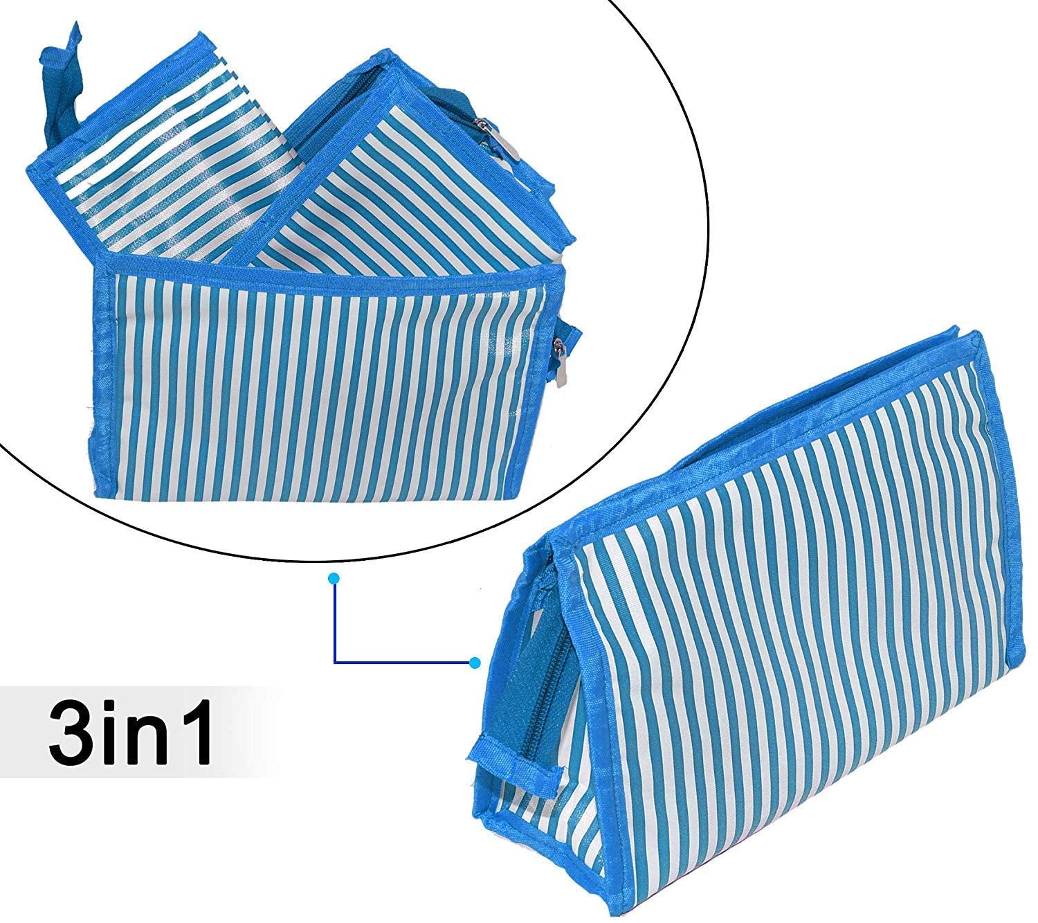 PRISMAXIC 3-Piece Polyester Travel Pouch Set - Waterproof Cosmetic & Makeup Organizer, Jewelry & Toiletry Bag for Men & Women (Blue) - Perfect for Air Travel, Gym, Camping & Daily Essentials Storage