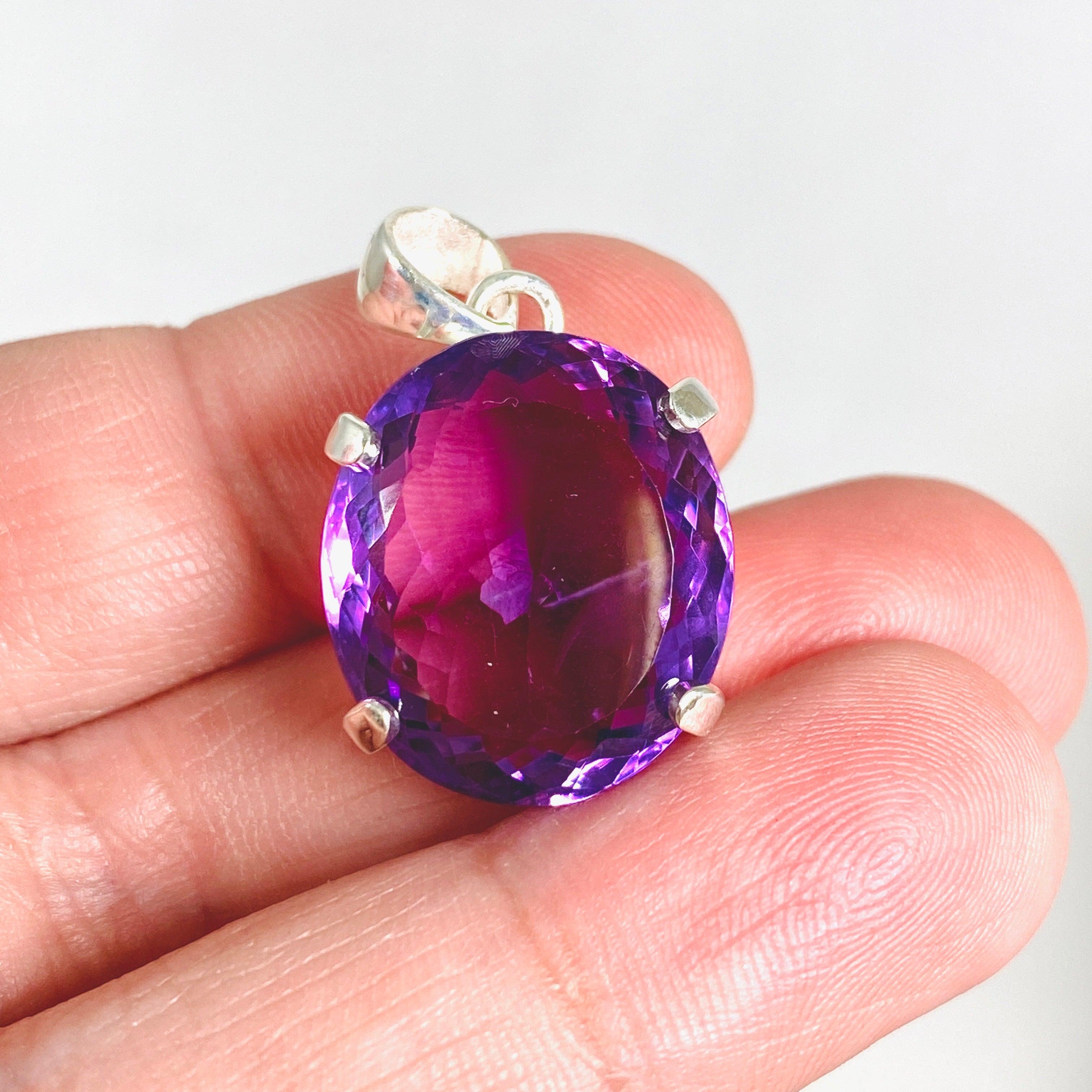 Natural Amethyst Faceted Oval Pendant Necklace - 925 Sterling Silver Jewelry for Women - Perfect for Gift Giving, Meditation & Spiritual Healing