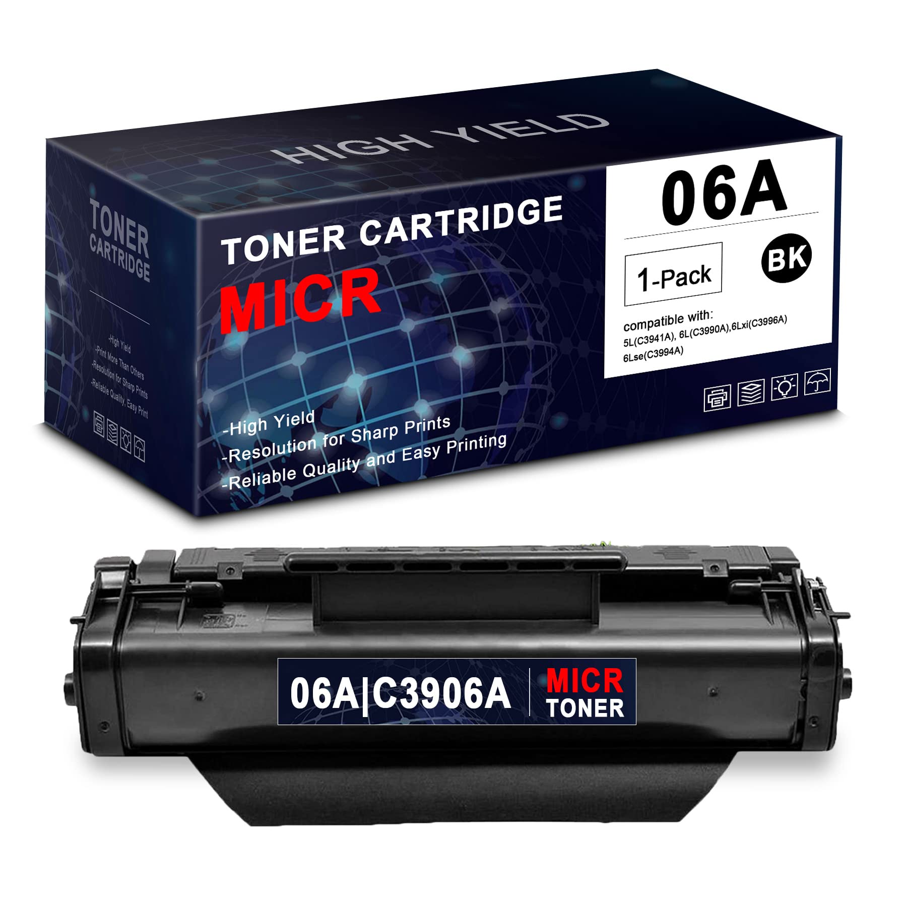 BERY 06A C3906A MICR Toner Cartridge Replacement for HP 5L/6L/6Lxi/6Lse Printers - High Yield Black (1-Pack) | Perfect for Bank Checks & Secure Documents Printing