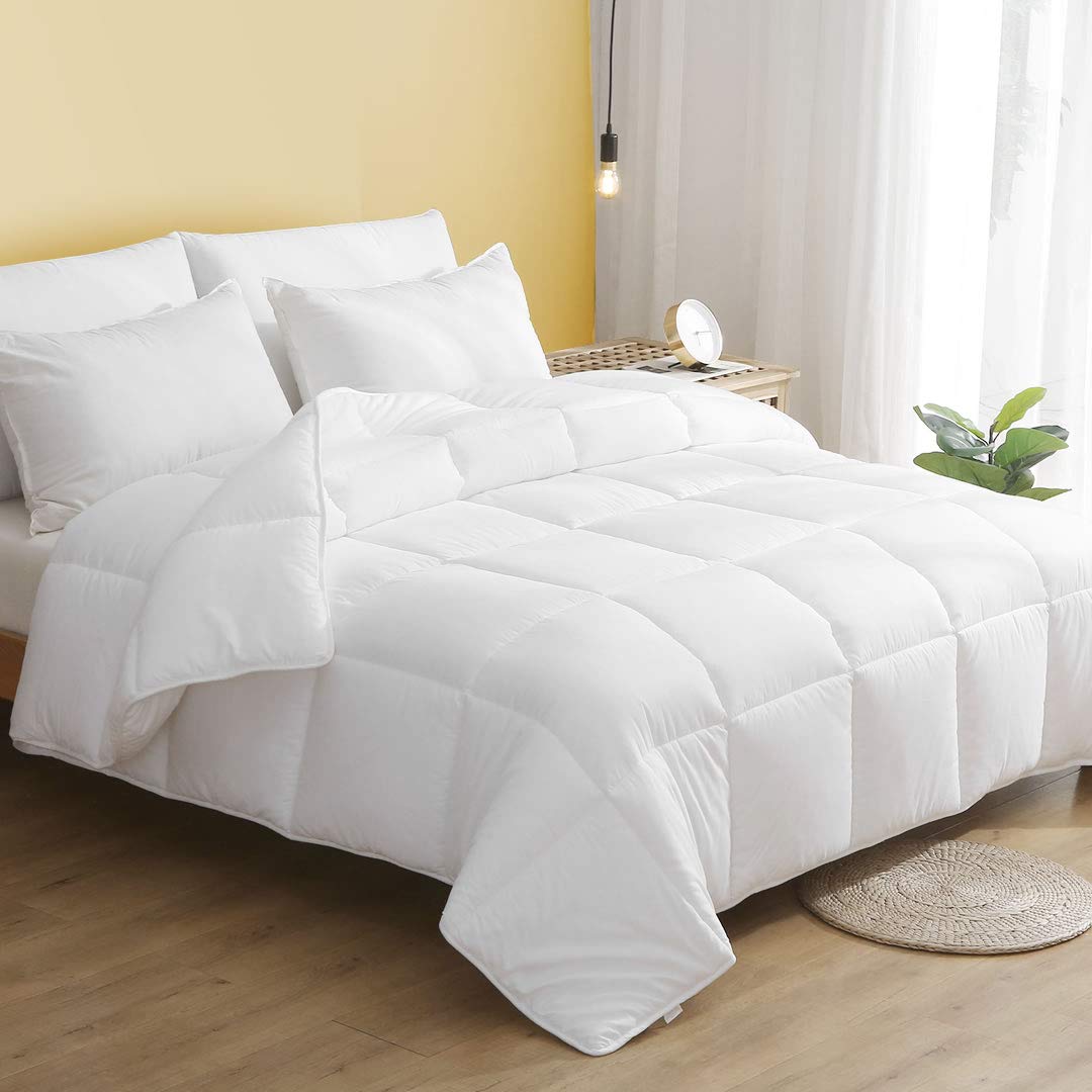 Ultra-Soft 100% Cotton Lightweight Down Alternative Comforter Twin Size - Breathable Eucalyptus Microfiber Filled Duvet Insert for Hot Sleepers (68x88 Inches, White) | Perfect for Summer Nights & Temperature Regulation