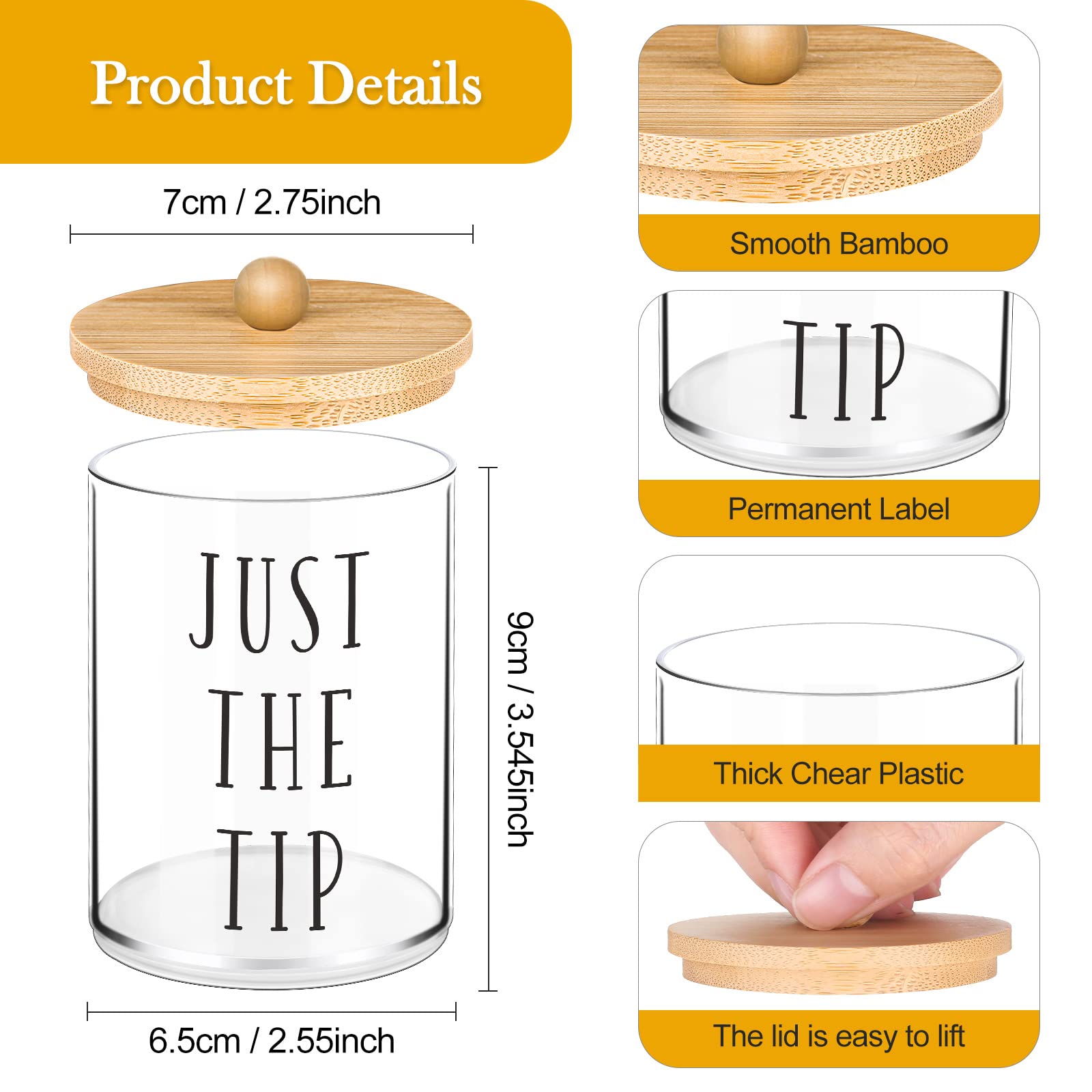 4 Pack 10 oz Clear Apothecary Jars with Lids - Cotton Ball Holder, Q-tip Organizer, Bathroom Storage Containers for Cotton Swabs, Rounds & Dental Floss - Perfect for Vanity, Spa & Bathroom Decor Organization