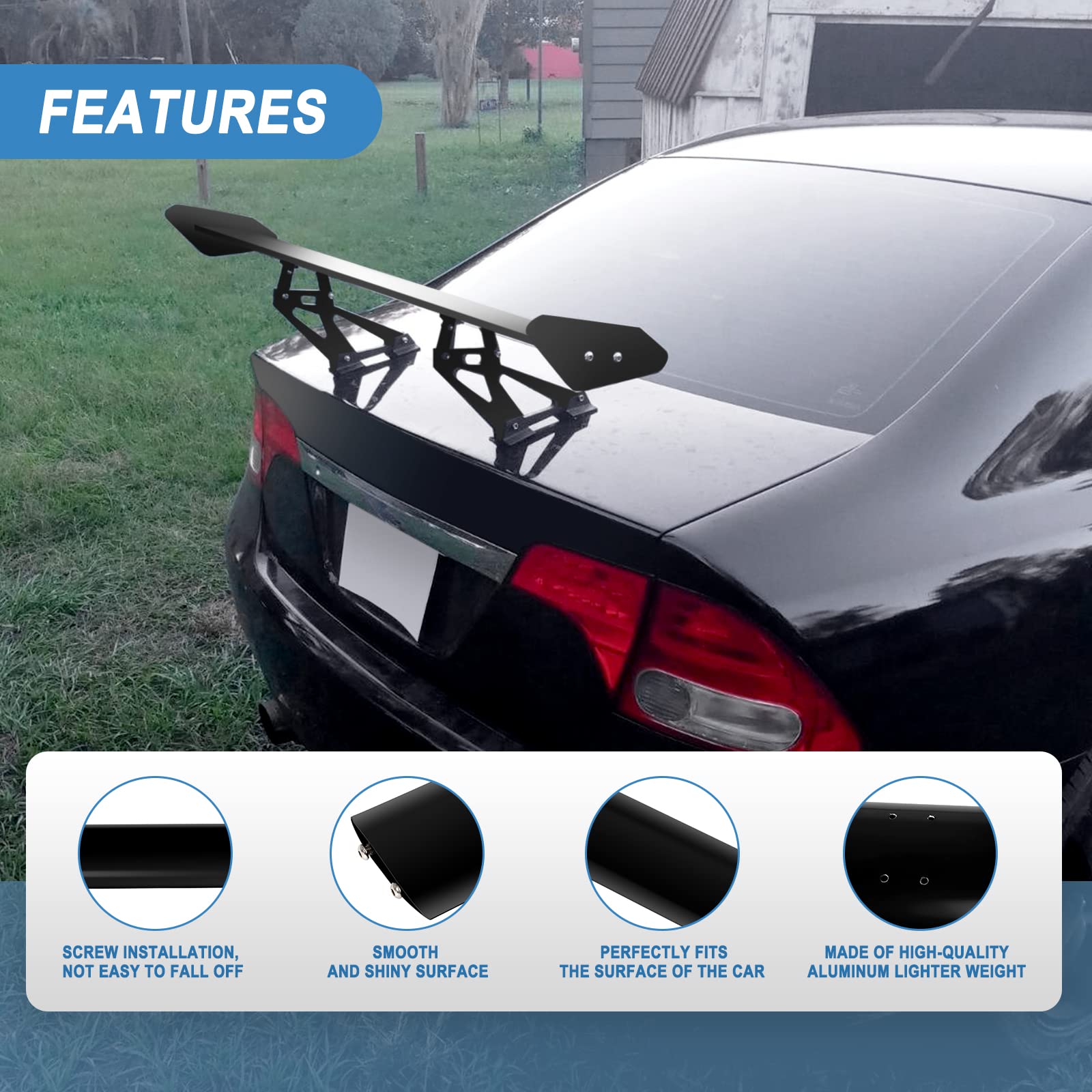 Universal Rear Trunk Lip Spoiler - Glossy Black Aluminum Car Spoiler for Most Vehicles | Enhances Aerodynamics & Sporty Style | Perfect for Sedans, Coupes & Hatchbacks