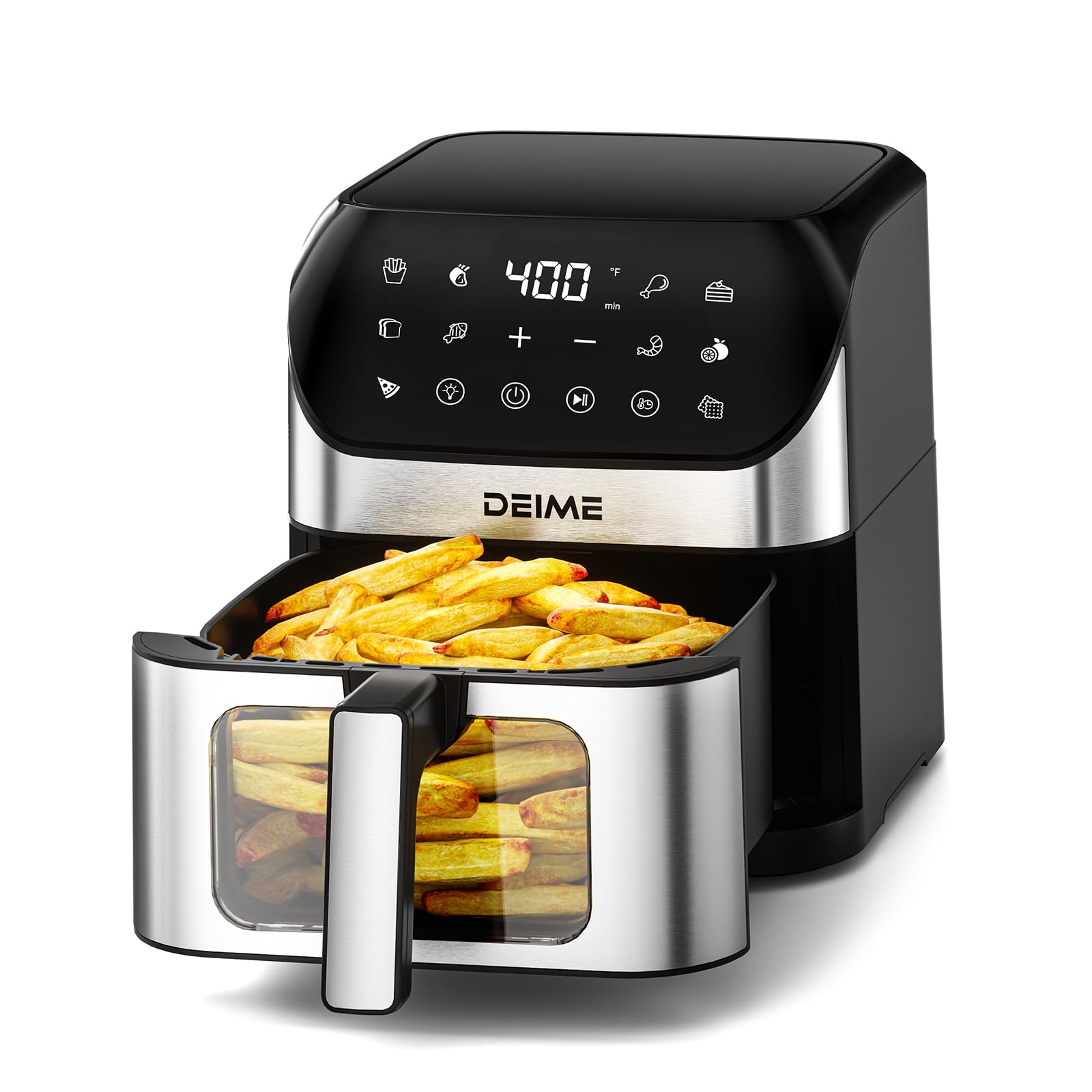 DEIME 6.2 QT 1500W Large Capacity Air Fryer Oven - Oil Free Healthy Cooker with 10 Presets, See-Through Window & Nonstick Basket (Includes Recipes) - Perfect for Crispy Fries, Chicken Wings & Family Meals