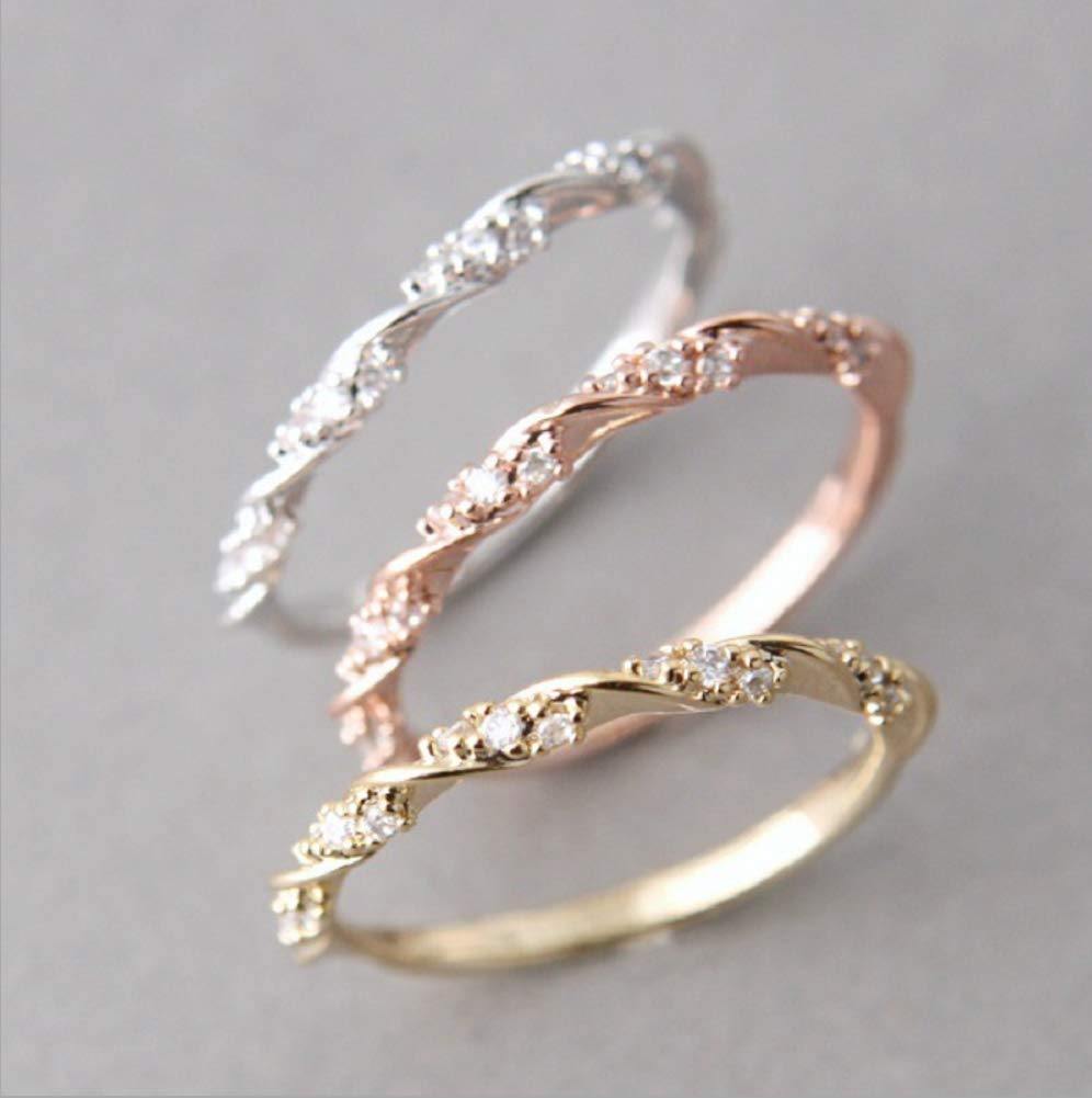 14K Solid Rose Gold Diamond Stack Twisted Ring for Women - Cubic Zirconia Wedding, Anniversary & Engagement Ring (Sizes 6-10) | Elegant Jewelry Gift for Her | Perfect for Date Nights, Bridal Showers, Everyday Luxury Wear | Ideal for Romantic Dinners, Proposals, Anniversary Celebrations | Valentine's Day, Mother's Day, Christmas & Birthday Gift | Fashion Accessory for Special Occasions & Evening Events | Great for Proposals, Date Nights, Anniversary Gifts & Everyday Elegance
