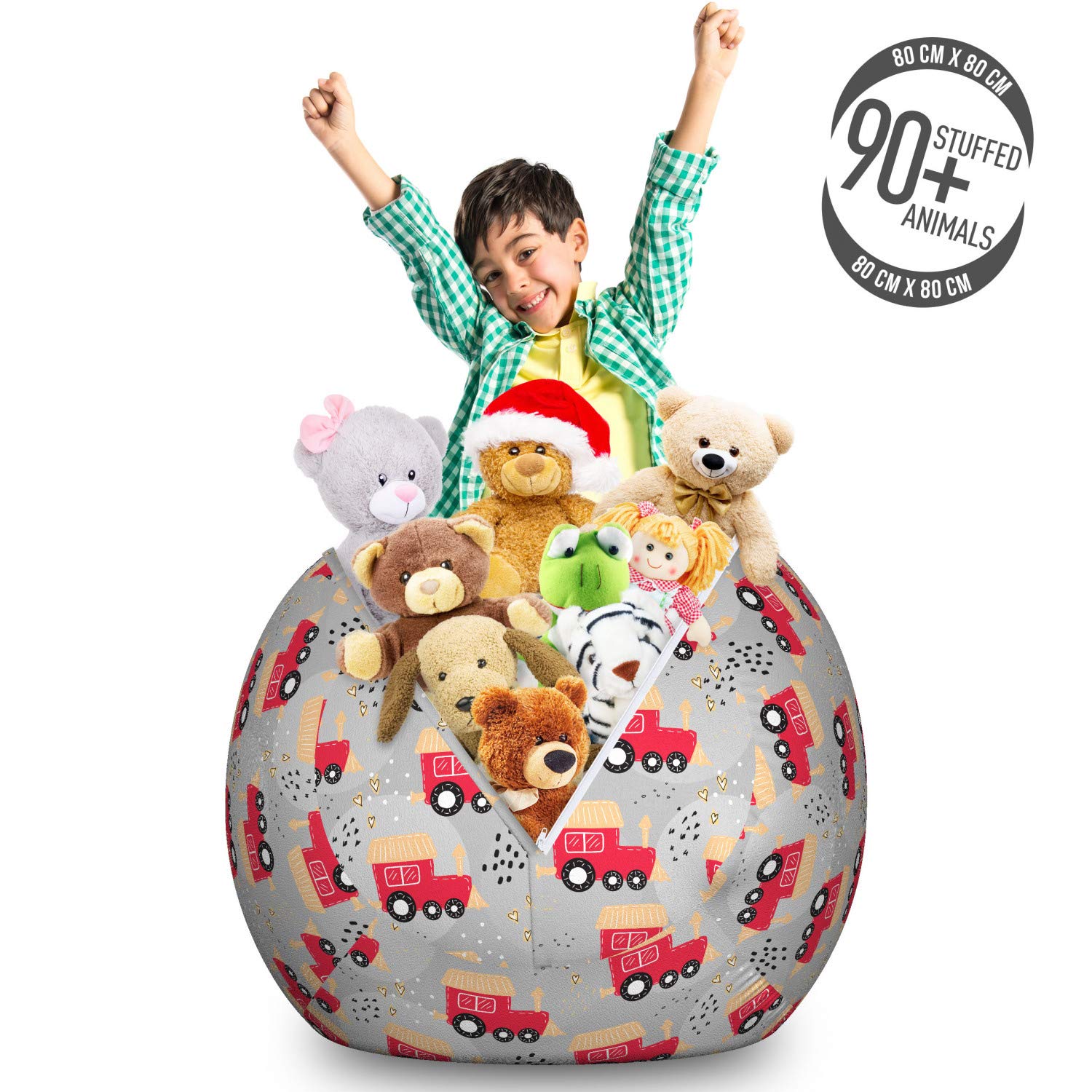 Ambesonne Kids Toy Storage Bag Chair - Large Washable Organizer with Cartoon Train & Hearts Design, Dark Coral Peach - Perfect for Playroom, Bedroom & Nursery Organization