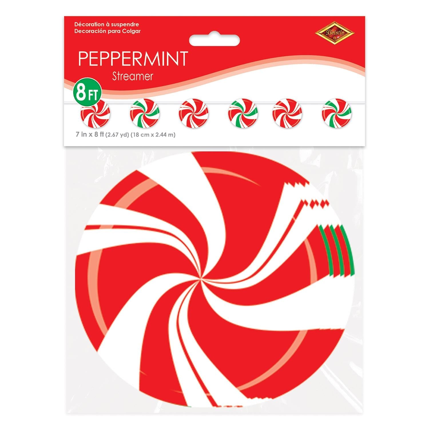 12 Pack Beistle Christmas Peppermint Streamers - Holiday Party Decorations for Xmas Tree, Home & Office Decor - Perfect for Christmas Parties, Festive Events & Seasonal Celebrations