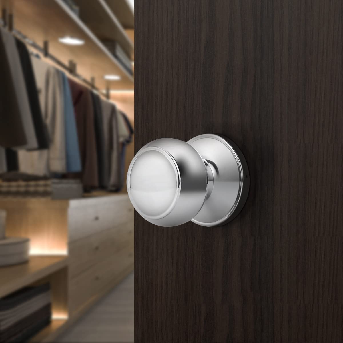 Polished Chrome Keyless Door Knob - Colonial Style for Closet & Hall