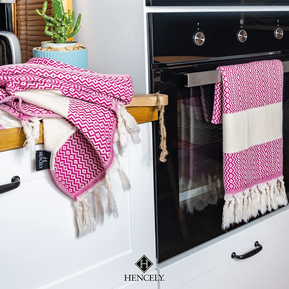 Premium Turkish Cotton Hand Towel Set of 2 - Soft & Absorbent Diamond Pattern Bath Towels (Pink) for Spa, Bathroom & Guest Use