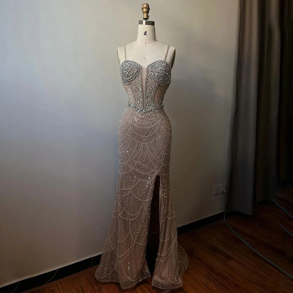Luxury Nude Mermaid Evening Dresses with Beaded Design for Women - Arabic Wedding Gowns & Party Dresses 2025 Collection | Perfect for Weddings, Galas & Formal Events