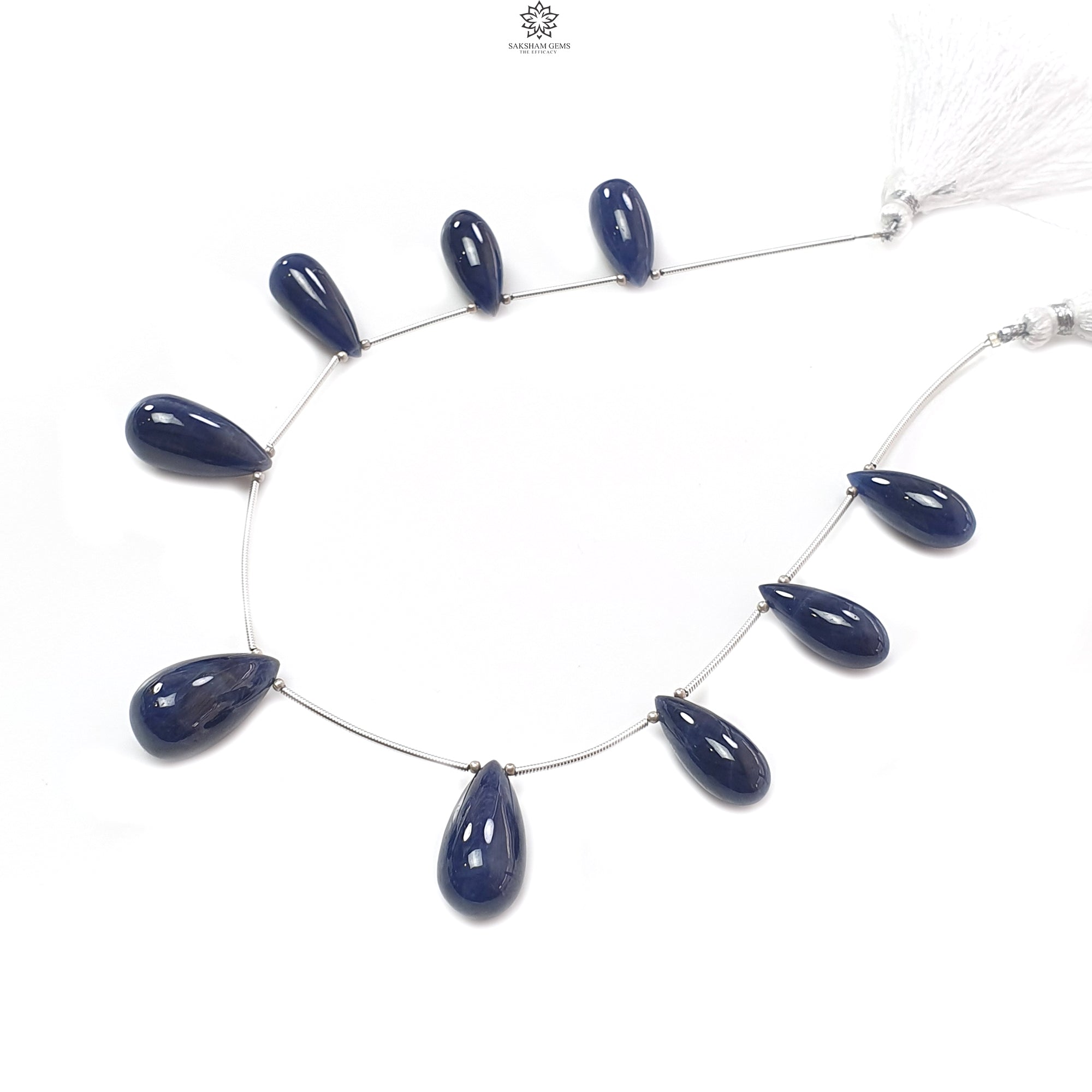 Natural Blue Sapphire Loose Beads - 183.85cts Untreated September Birthstone, 20mm & 22mm Teardrop Beads for Jewelry Making, 925 Silver Spacer Beads - Perfect for Necklaces, Bracelets & DIY Craft Projects