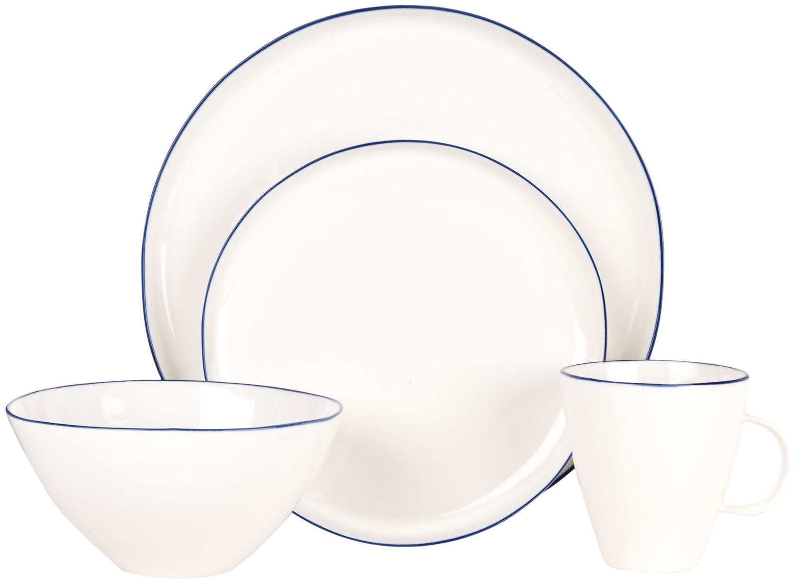 Abbesses 16-Piece Blue Dinnerware Set - Elegant Porcelain Plates, Bowls & Mugs for Formal Dining & Entertaining