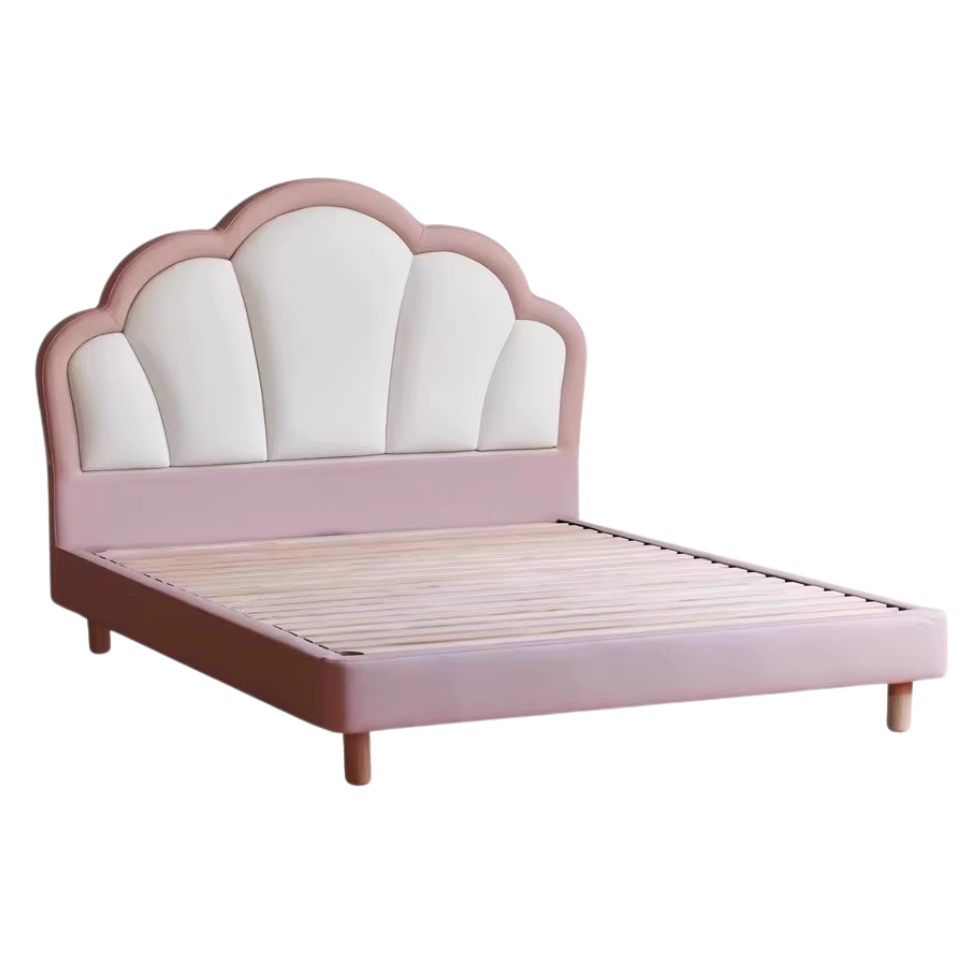 Milky White color + meat pink color Organic Leather Children's bed