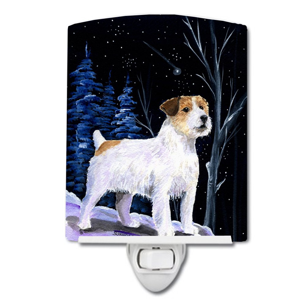 Starry Night Jack Russell Terrier Ceramic Night Light - UL Certified, 6x4x3 Inches, Multicolor - Perfect for Bedroom, Bathroom, Nursery, Hallway & Kitchen - Creates Cozy Ambiance for Nighttime Safety & Relaxation