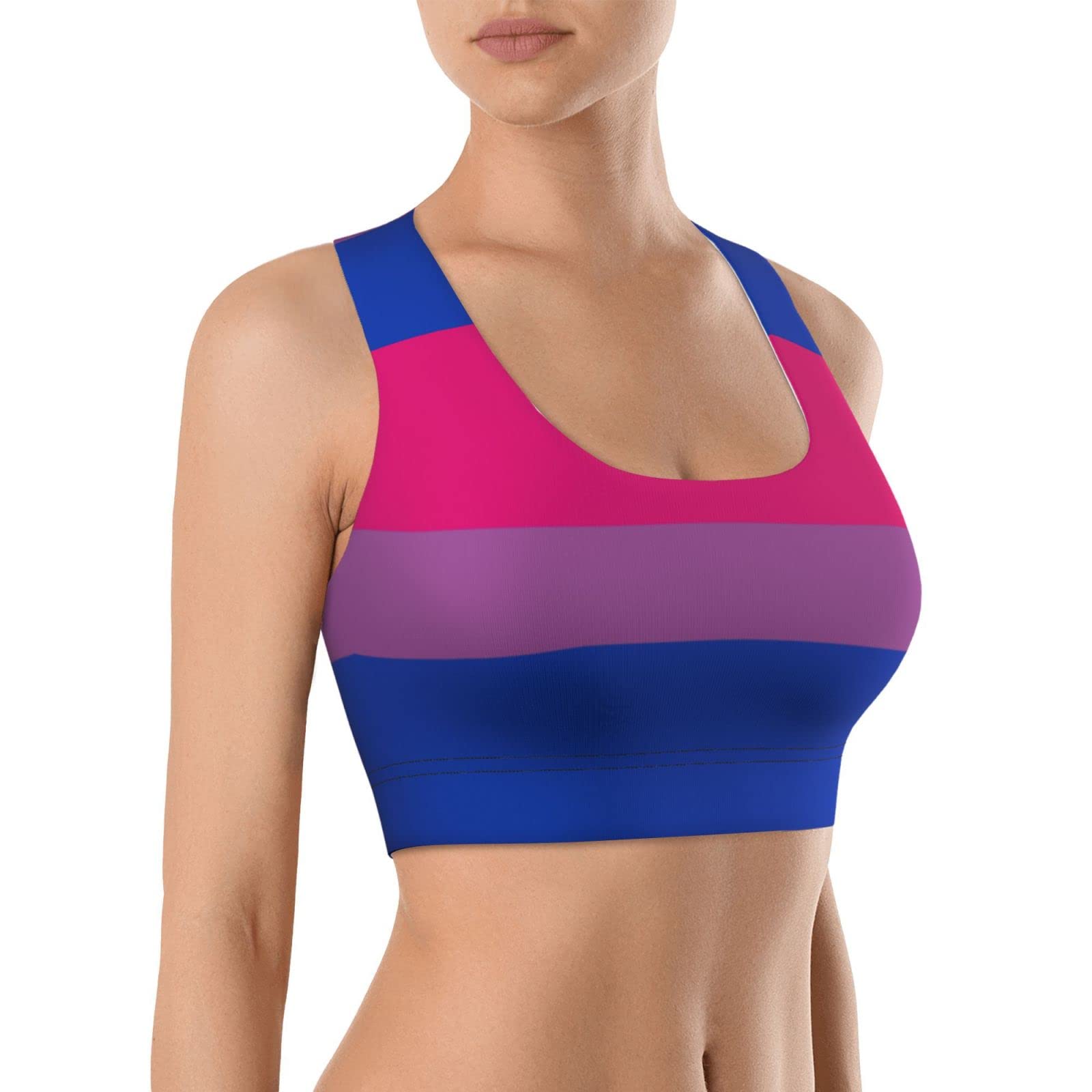 ZGXJJPP Women's Bisexual Pride Flag Racerback Sports Bra - Padded Workout Bra for Running, Yoga & Gym - LGBTQ+ Support Activewear for Pride Events & Daily Fitness
