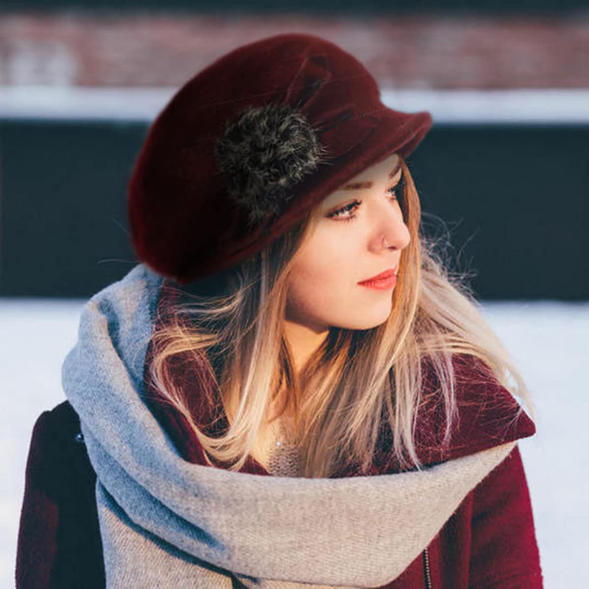 Women's Angola Wool Winter Hats - Handmade Felt Wool Beanie, Beret & Bucket Hats with Bill - Cabbie Newsboy Cap for Cold Weather - Perfect for Skiing, Snowboarding & Winter Fashion
