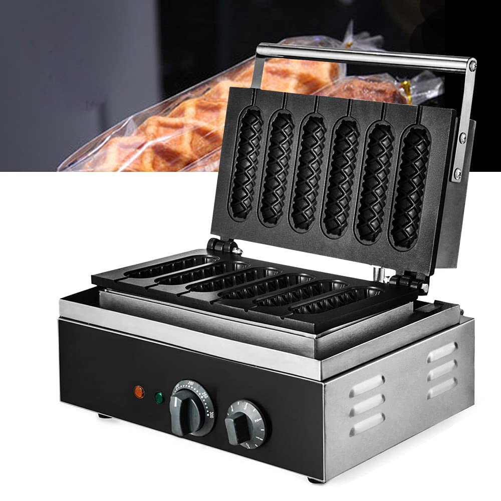 6 Pcs Commercial Corn Dog Waffle Maker Machine - Hot Dog Waffle Iron for Restaurants, Bakeries, Snack Bars & Home Use - Perfect for Parties, Events and Quick Snacks