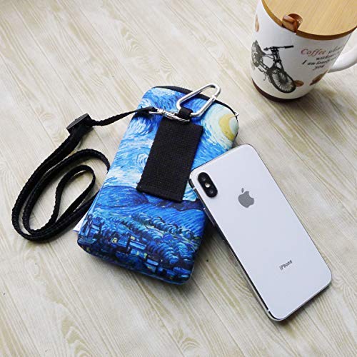 Shockproof Neoprene Phone Pouch with Zipper & Carabiner - Compatible with iPhone 16/15 Pro Max/Plus & Samsung S25+/S24 - Water-Resistant Phone Sleeve Case for Men & Women (Starry Night Design) - Perfect for Hiking, Travel & Outdoor Activities