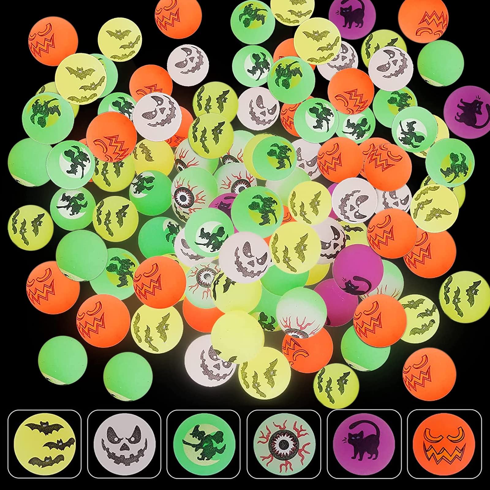 48 Pcs Glow in The Dark Bouncing Balls - Halloween Themed Super Bouncy Balls for Kids Party Favors, Bulk Toys for Halloween Party Supplies & Outdoor Night Games