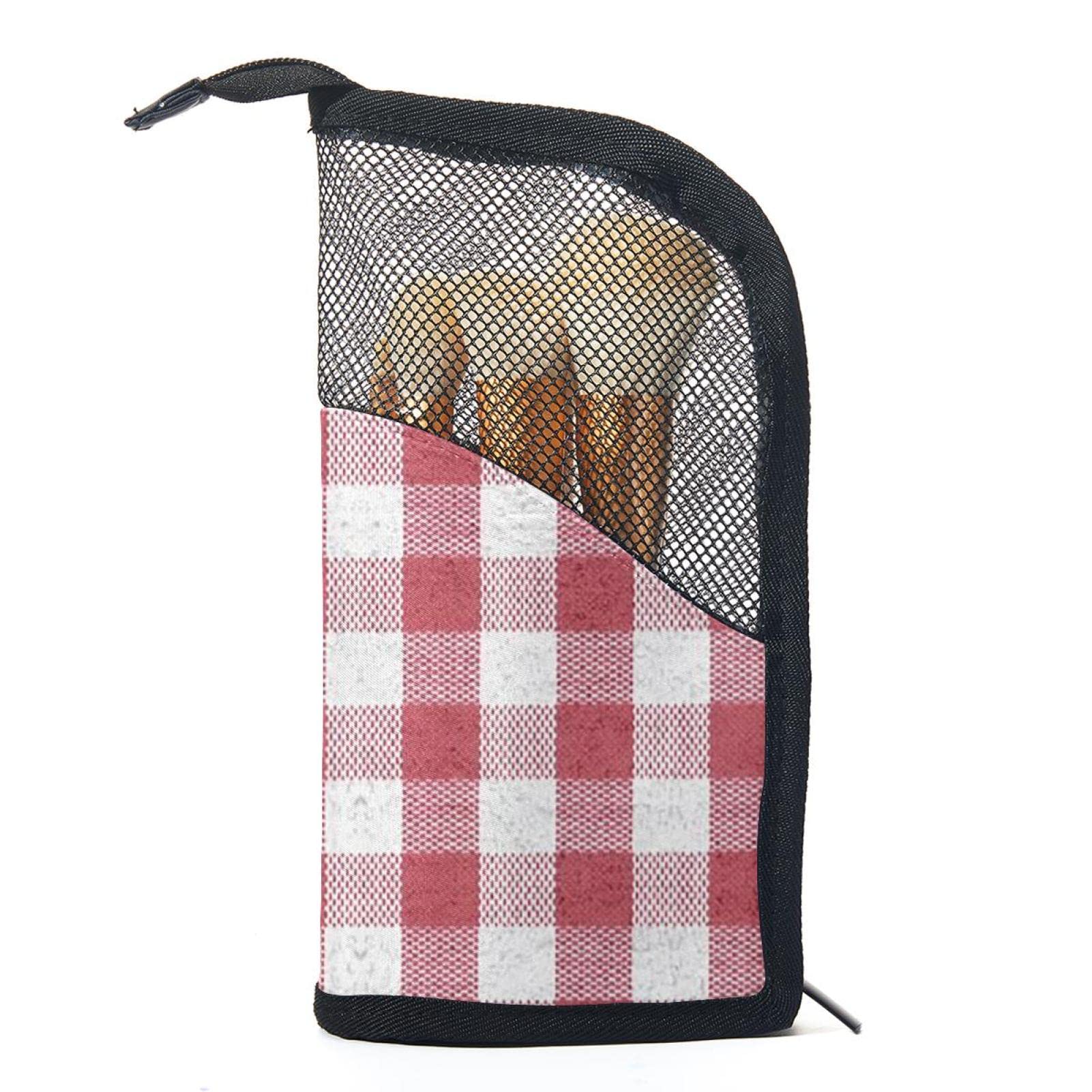 12-Piece Makeup Brush Organizer Bag Set - Classic White & Red Plaid Design, Portable Cosmetic Brush Holder Case for Travel & Home Storage - Perfect for Makeup Artists & Beauty Enthusiasts
