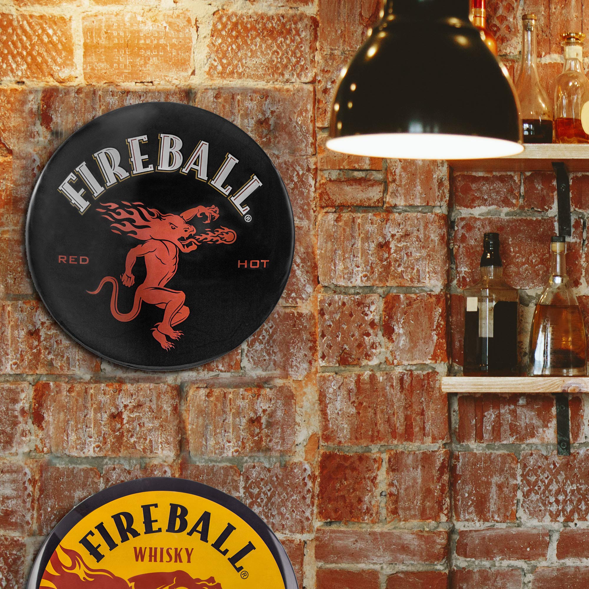 Retro Dome Metal Wall Art - Fireball Whiskey Sign for Bar, Man Cave & Home Decor