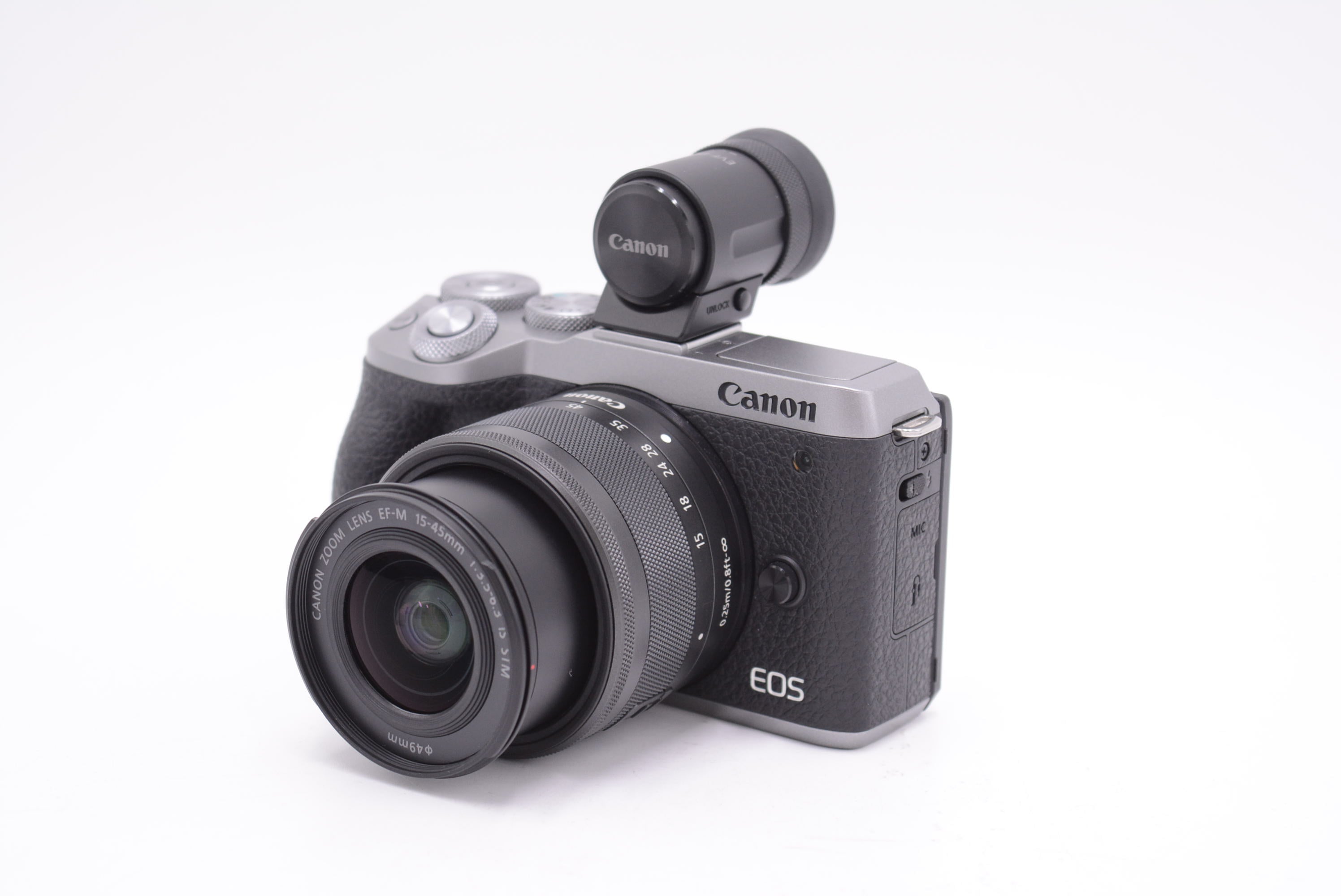 Canon EOS M6 Mark II Mirrorless Camera with EF-M 15-45mm f/3.5-6.3 Lens & EVF-DC2 Viewfinder - Perfect for Travel Photography, Vlogging & Street Shooting (Used)