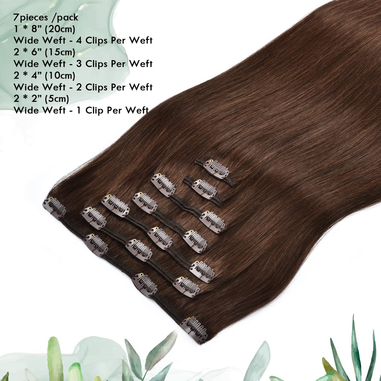 7pcs 20 Inch Clip in Hair Extensions - 100% Remy Human Hair, 120g Straight Natural Hair Extensions for Women (#2 Dark Brown) - Perfect for Volume Boost, Length Extension & Daily Styling