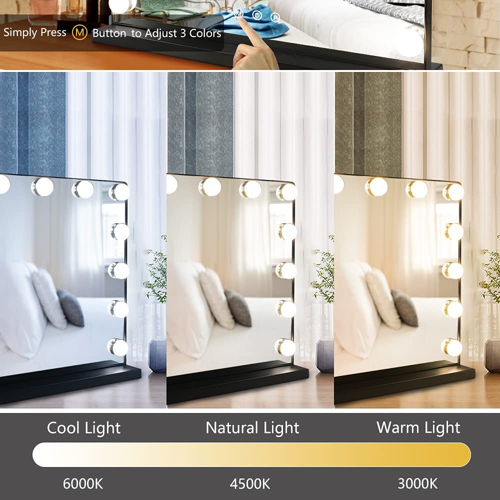 Depuley 20 x 16 Inch Hollywood Makeup Mirror with Lights - 14 Dimmable LED Bulbs, 3 Color Lighting Modes, USB Charging & Detachable 10X Magnifier - Perfect for Vanity, Dressing Room, Salon & Professional Makeup Artists (50 x 40 cm)