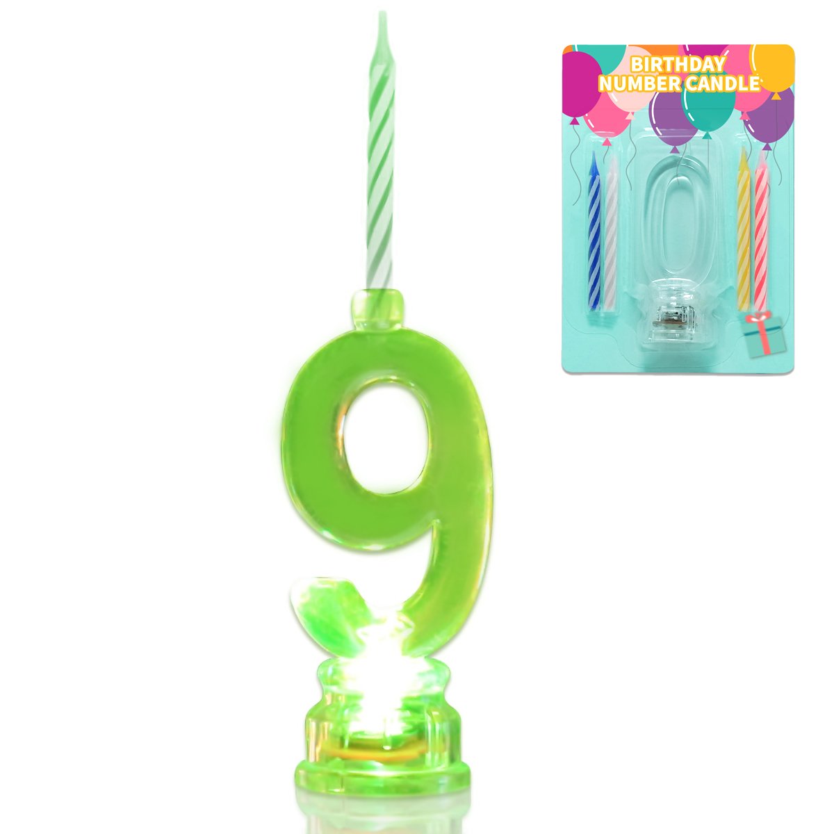 Flashing Multicolor LED Birthday Number 9 Candle Set - 4 Wax Candles & Color-Changing Cake Topper for Birthday Parties, Anniversaries, and Special Celebrations