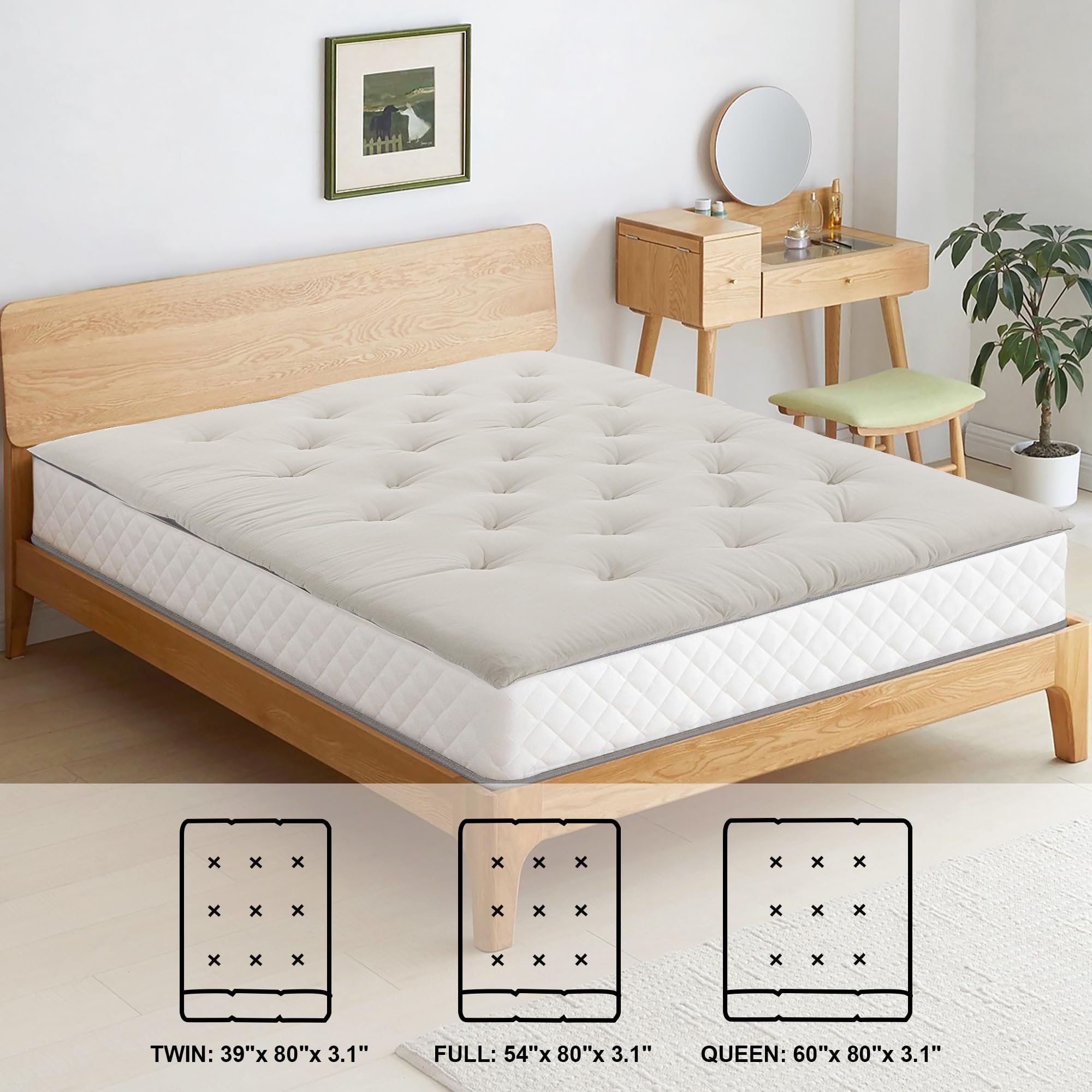 HOMBYS Japanese Floor Mattress Queen Size - Foldable Tatami Mat, 100% Cotton Shell Futon Mattress for Adults & Kids | Dormitory Sleeping Pad, Roll-Up Lounger Bed (80