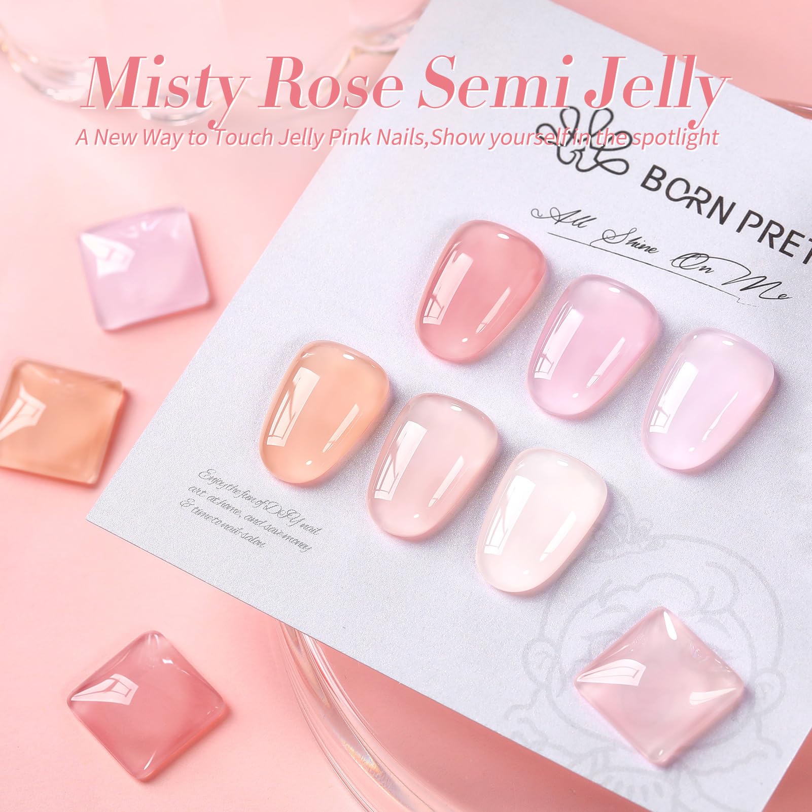 Born Pretty Jelly Pink Gel Nail Polish Set - 6PCS Milky Natural Nude Sheer Translucent Gel Polish Kit for DIY Nail Art & Home Manicure | Perfect for Everyday Wear, Bridal Nails & Salon-Quality Results at Home