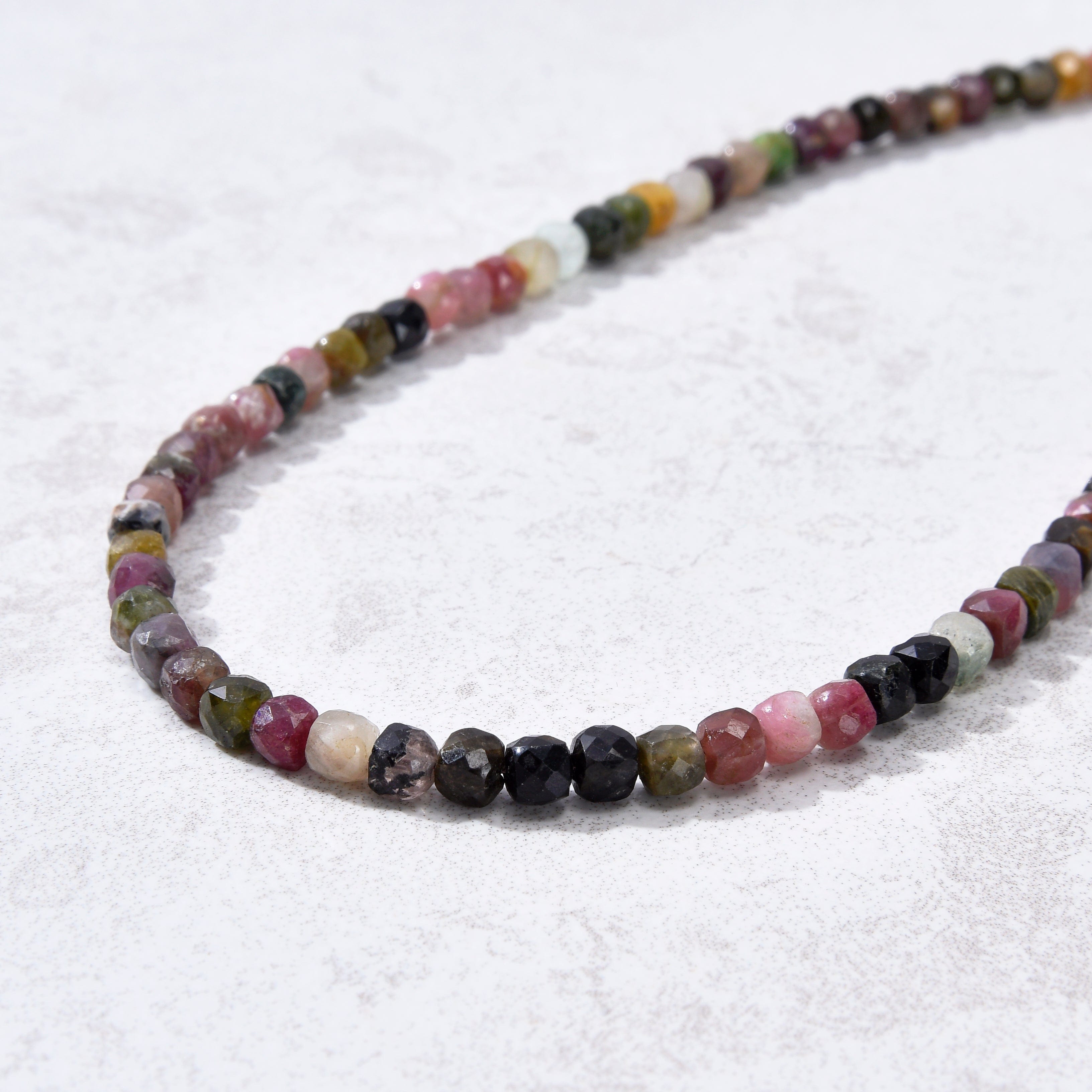 4mm Tourmaline Faceted Cube Necklace & Multi-Wrap Bracelet Set - 21 Inch Adjustable Length for Women, Boho Jewelry Gift for Her - Perfect for Yoga, Meditation, and Everyday Wear