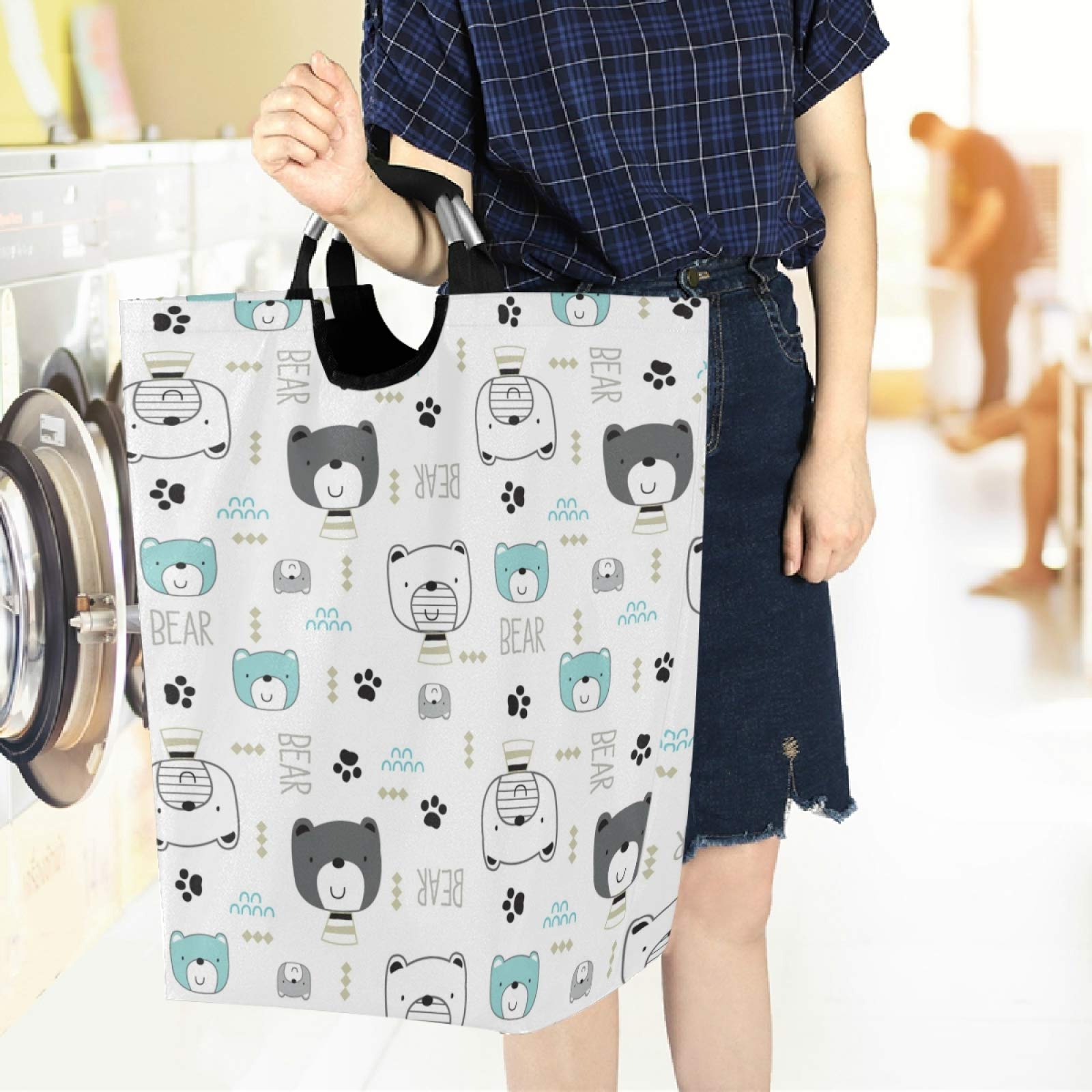 Visesunny Bear Footprint Large Capacity Laundry Hamper - Water-Resistant Oxford Cloth Storage Basket for Bedroom, Bathroom, Dorm & Kids Room - Perfect for Organizing Clothes, Toys and Home Essentials