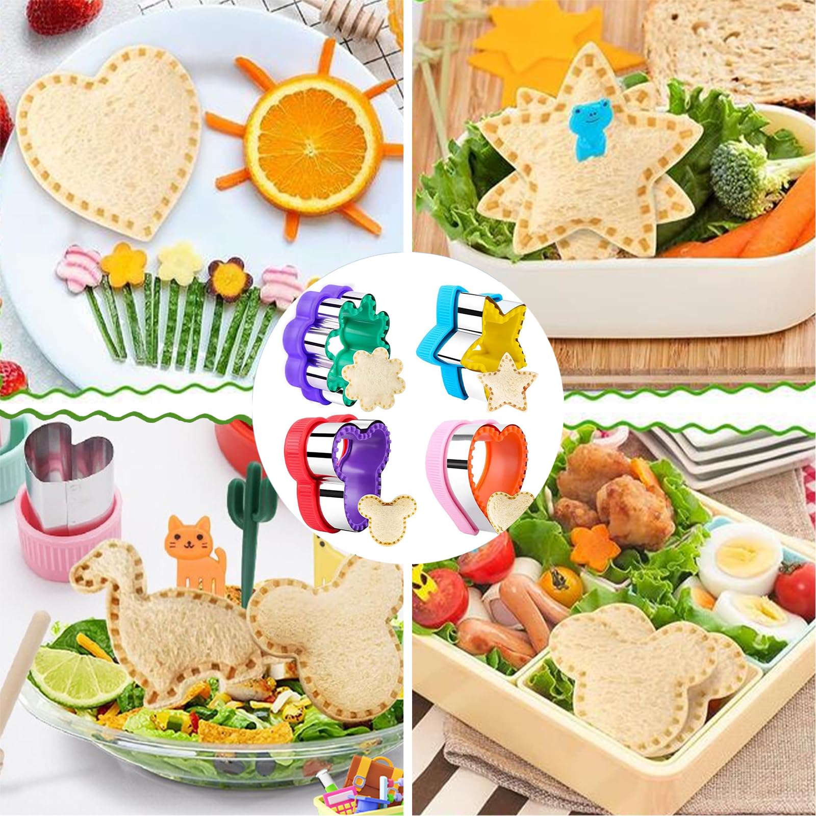 34-Piece Sandwich Cutters Set - Kids Lunch Box Accessories, Uncrustables Maker, Toddler Food Shape Cutters (Heart, Star, Dinosaur) - DIY Pancake & Cookie Cutters for Bento, Snacks & Party Food - Perfect for School Lunches, Picnics & Kids Birthday Parties