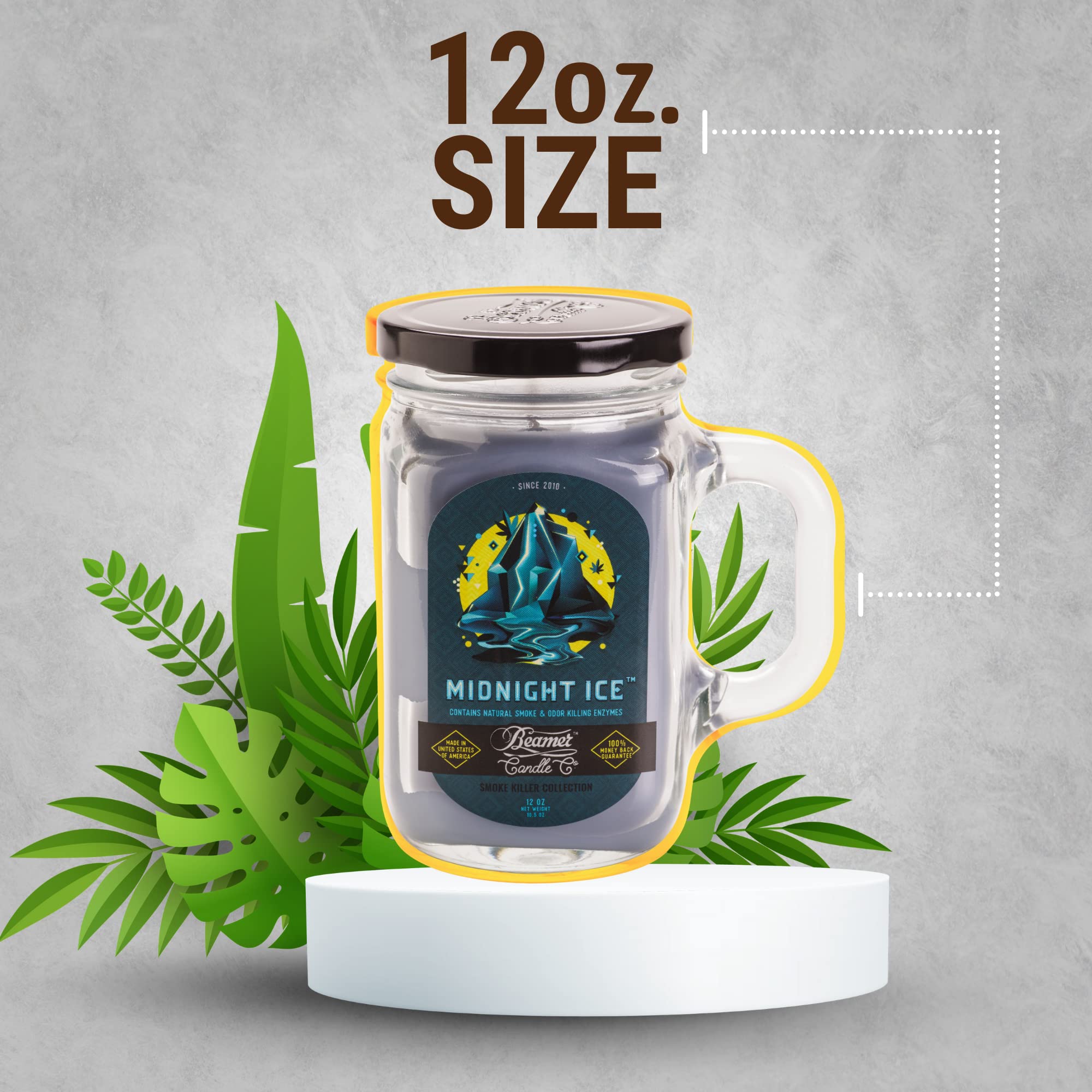 Beamer Candle Co. Midnight Ice Scented Candle - Cool Frosted Fragrance, Odor Eliminating, 12oz Mason Jar, 90-Hour Burn Time, 100% Made in USA - Perfect for Home, Office, Spa & Gift Giving