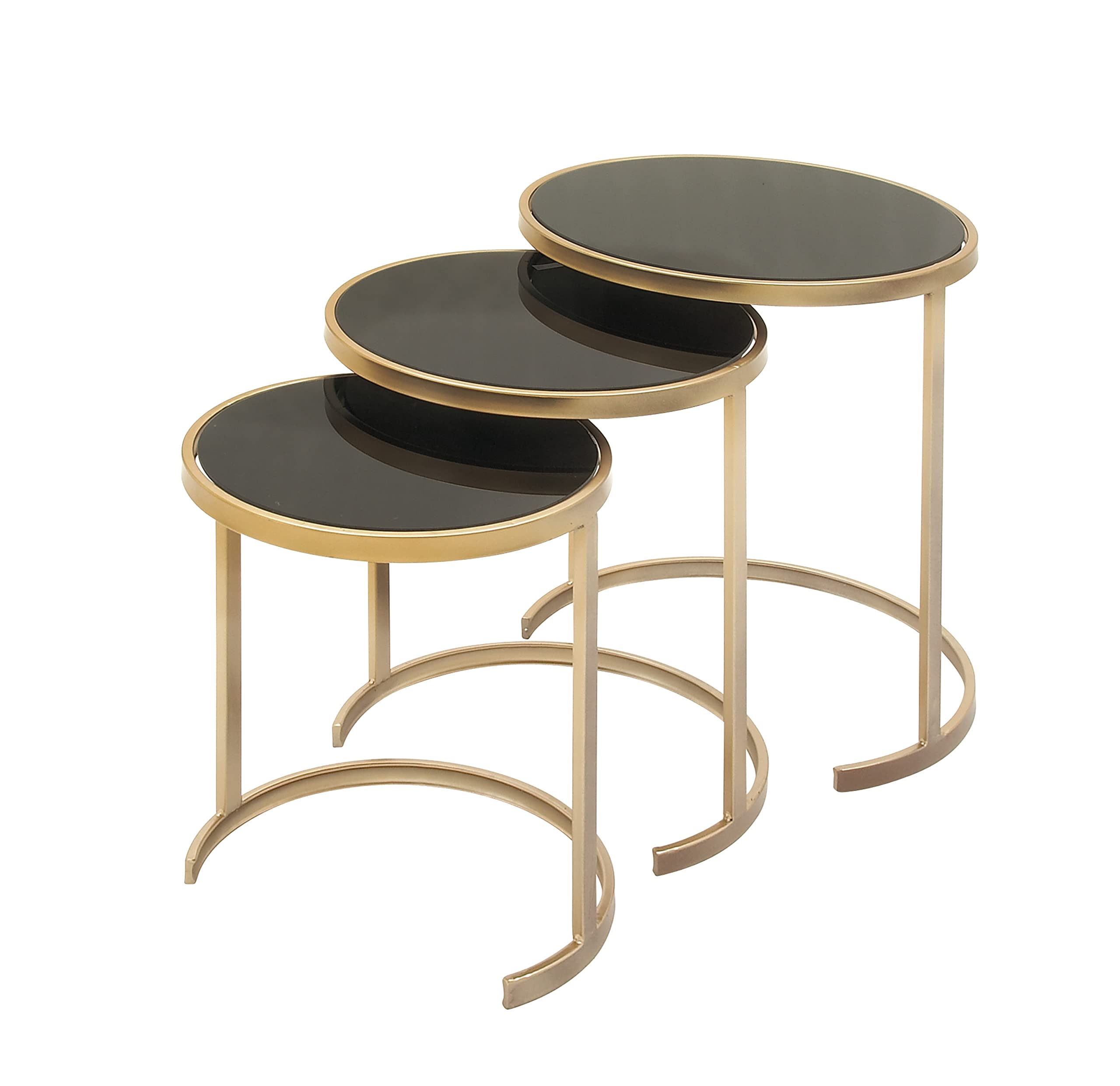 Deco 79 Round Metal Nesting End Tables with Black Glass Top - Set of 3 (21