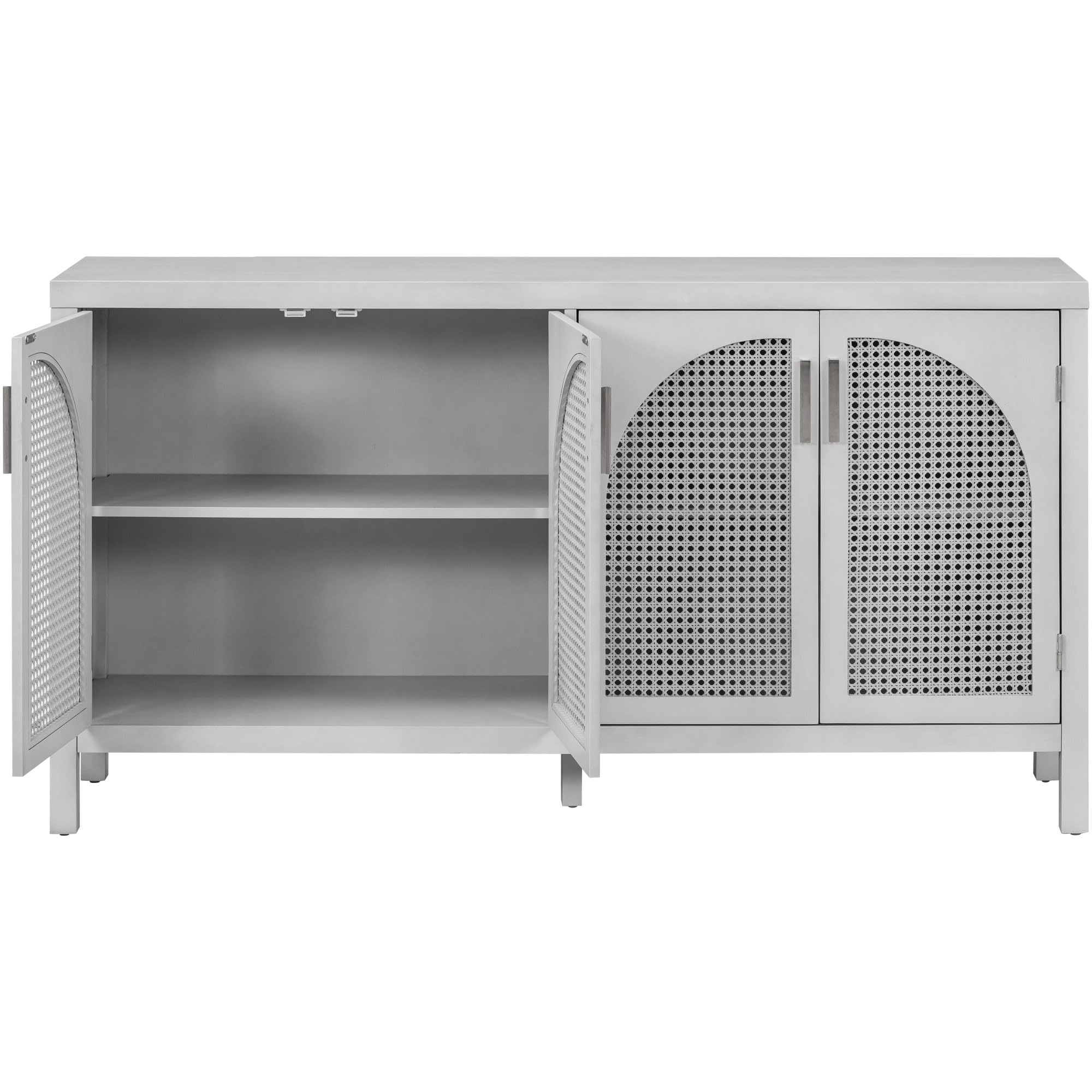 Modern Gray Wooden Sideboard with Artificial Rattan Doors & Metal Handles - 4-Door Storage Cabinet with Adjustable Shelf, Stylish Console Table for Dining Room, Living Room & Entryway - Perfect for Home Organization & Decor