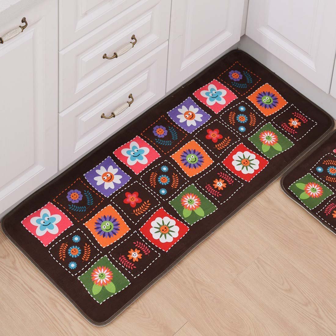 Non-Slip Kitchen Mats and Rugs - Funny Square Flower Design Indoor Floor Mat, Low Profile Absorbent Runner for Home, Bathroom, Bedroom | Perfect for High-Traffic Areas, Pet-Friendly & Easy to Clean