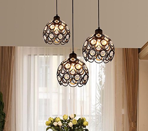 3-Pack H-Type Track Light Pendants with Crystal Lampshade & Black Iron Cage - Modern Restaurant Chandelier Lighting (Bulb Not Included) - Perfect for Dining Rooms, Cafes and Commercial Spaces