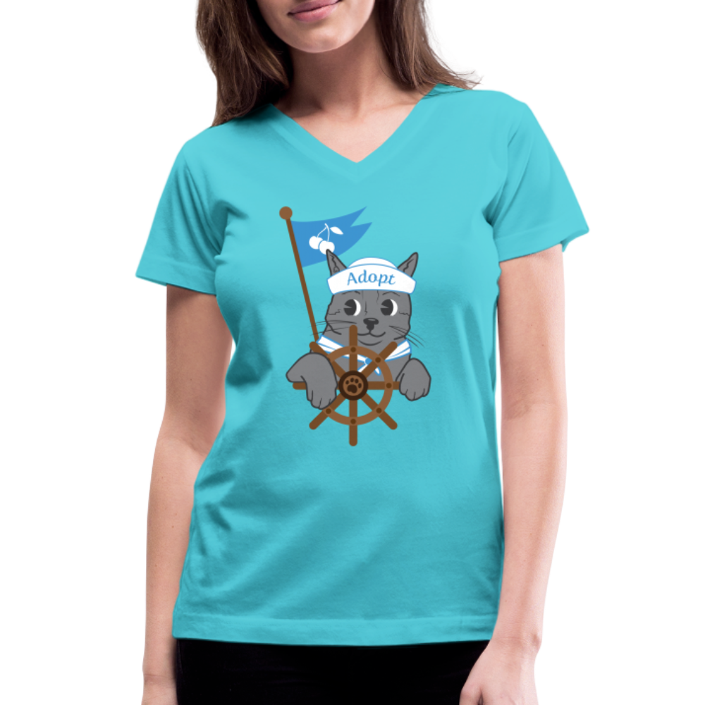 Door County Sailor Cat Contoured V-Neck T-Shirt - Comfortable Cotton Tee for Men & Women - Perfect for Casual Wear, Gifts & Summer Outfits