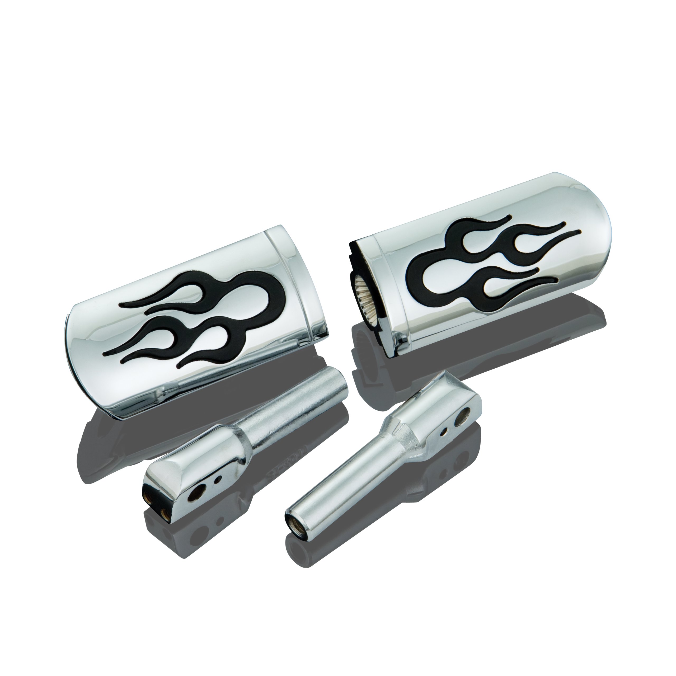 Show Chrome Accessories 21-421P Driver & Passenger Flame Peg System - Motorcycle Foot Pegs for Harley Davidson, Custom Bikes - Enhances Comfort & Style for Long Rides & Cruising