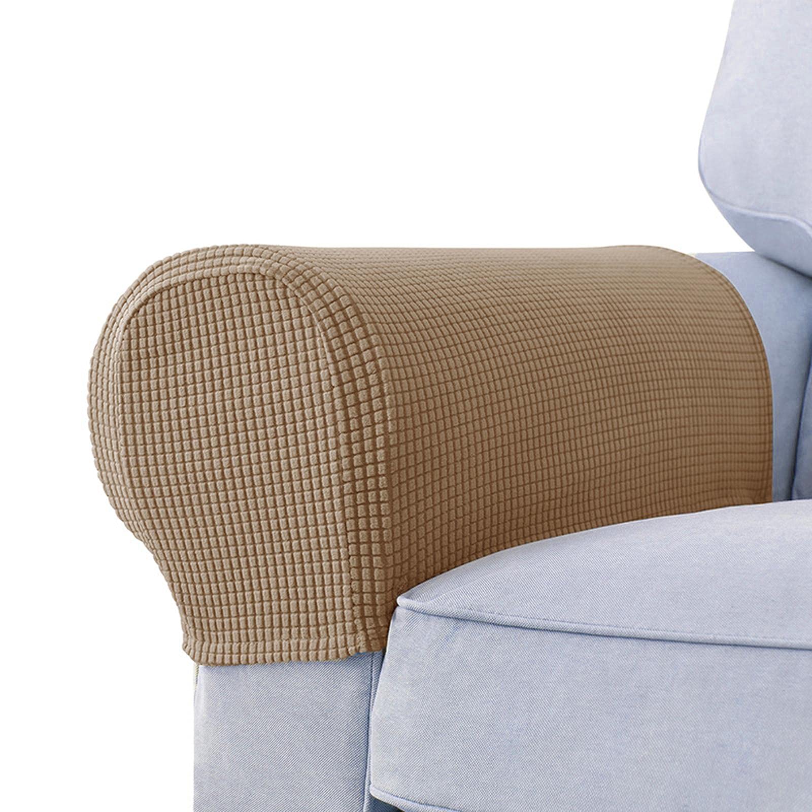 2-Pack Stretch Spandex Jacquard Sofa Arm Covers - Light Brown Recliner Chair & Couch Armrest Protectors for Home & Office Furniture - Perfect for Pets, Kids & Everyday Use