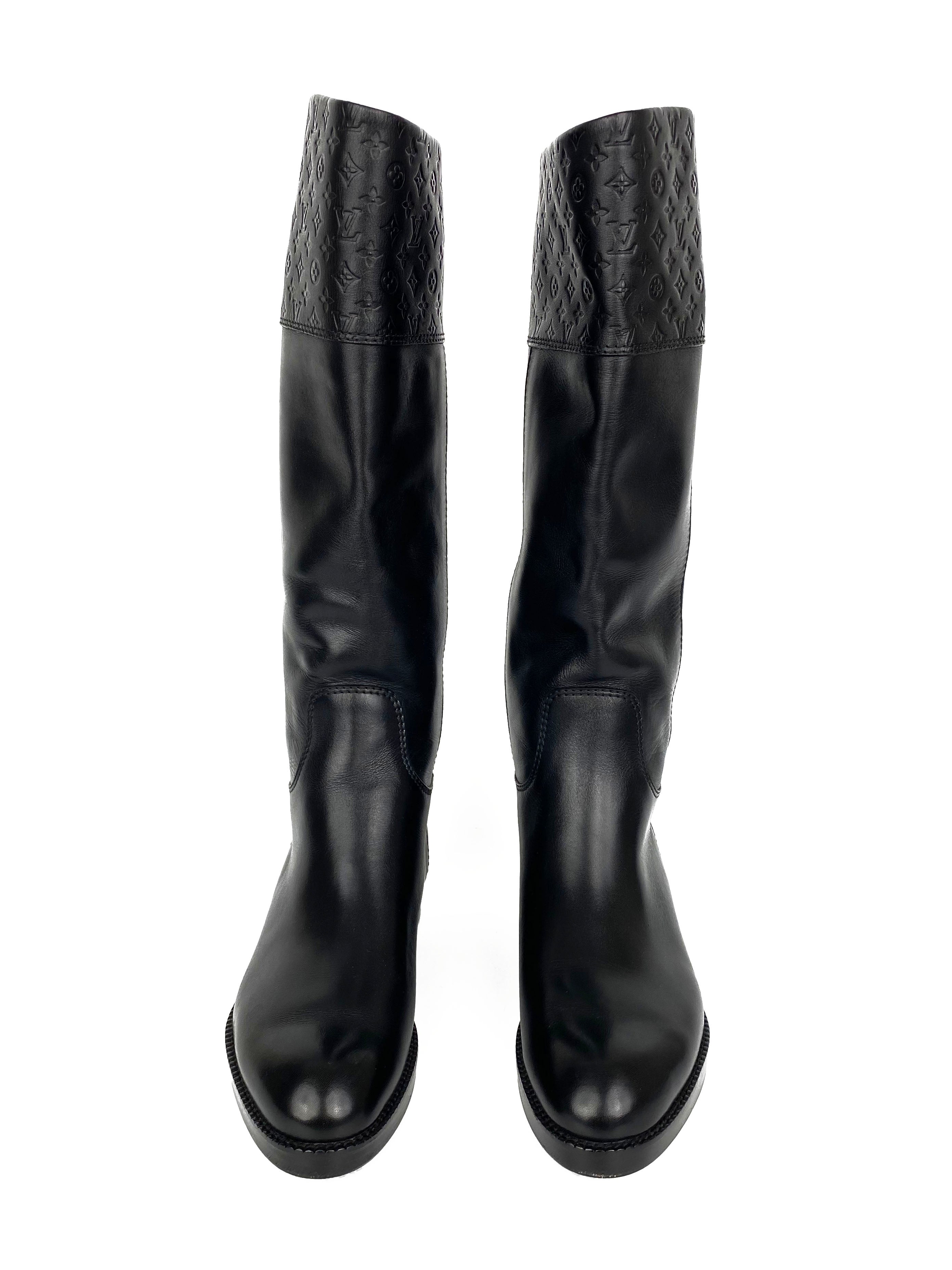 Louis Vuitton Black Monogram Embossed Riding Boots Size 36 - Luxury Equestrian Fashion for Women, Perfect for Horseback Riding & Stylish Outfits
