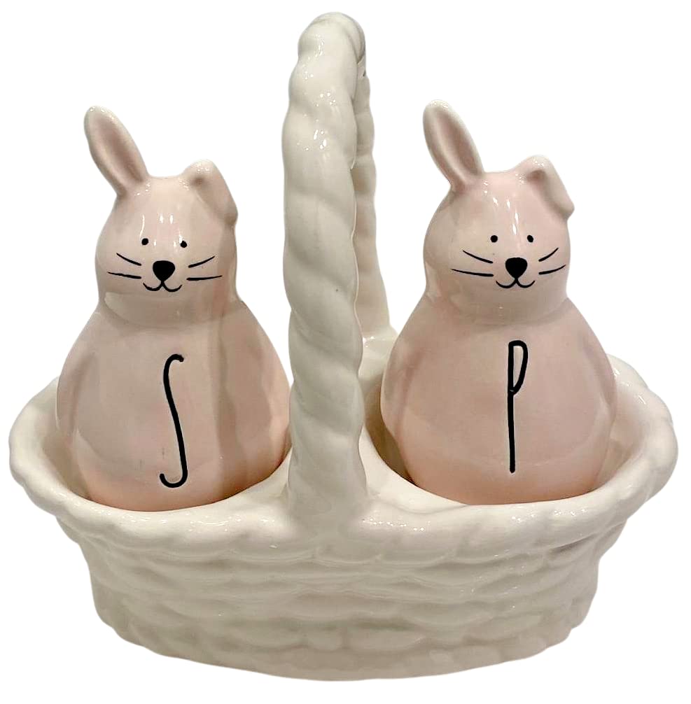Rae Dunn Ceramic Salt and Pepper Shakers Set - Easter Bunny Design in Pink - Perfect for Kitchen, Dining Table, and Easter Decorations