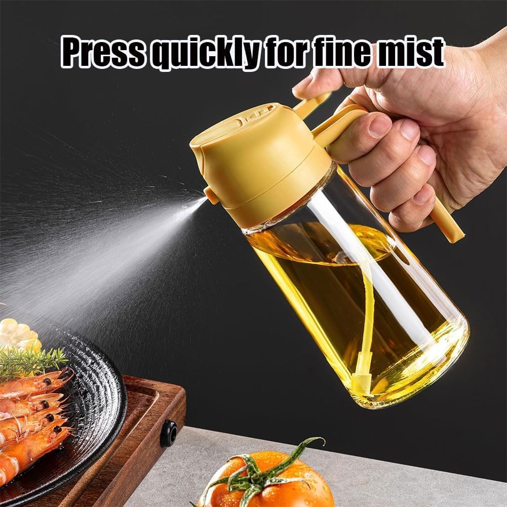 2 in 1 Glass Oil Dispenser & Sprayer Bottle - 470ML Kitchen Olive Oil Sprayer for Cooking, Baking & Salad Dressing - Black (Perfect for Healthy Cooking & Meal Prep)