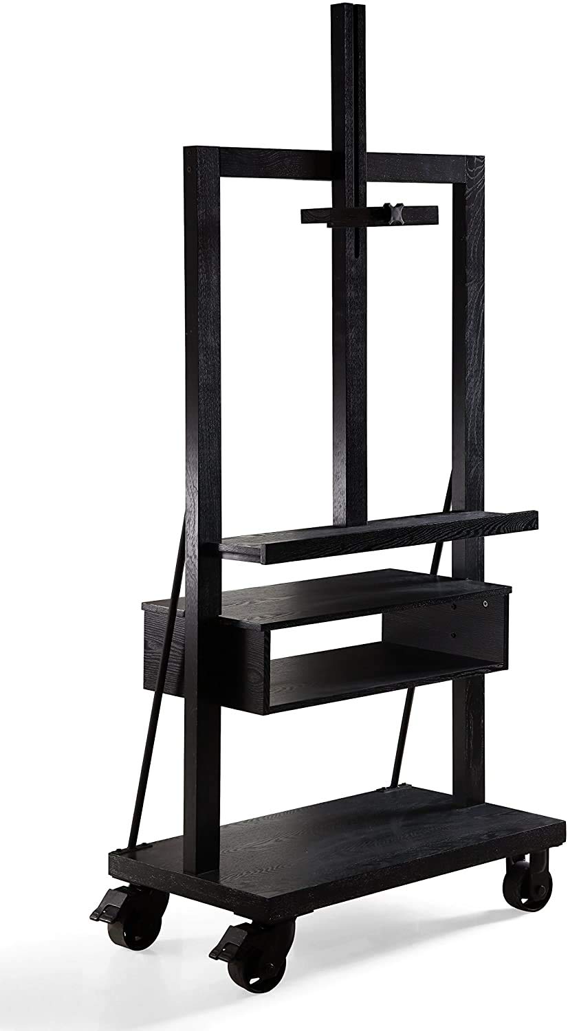 Posh Pollen Cullen Easel Style Entertainment Console - Black TV Stand for Living Room, Bedroom & Home Theater | Modern Media Storage Unit with Adjustable Shelves