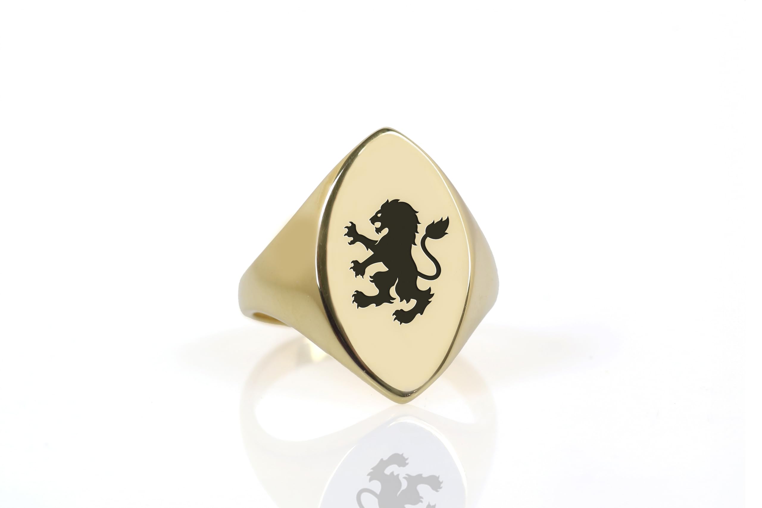 Custom Gold Lion Signet Ring for Men & Women - Marquise Shaped Royal Lion Jewelry - Perfect for Weddings, Gifts & Fashion Accessories