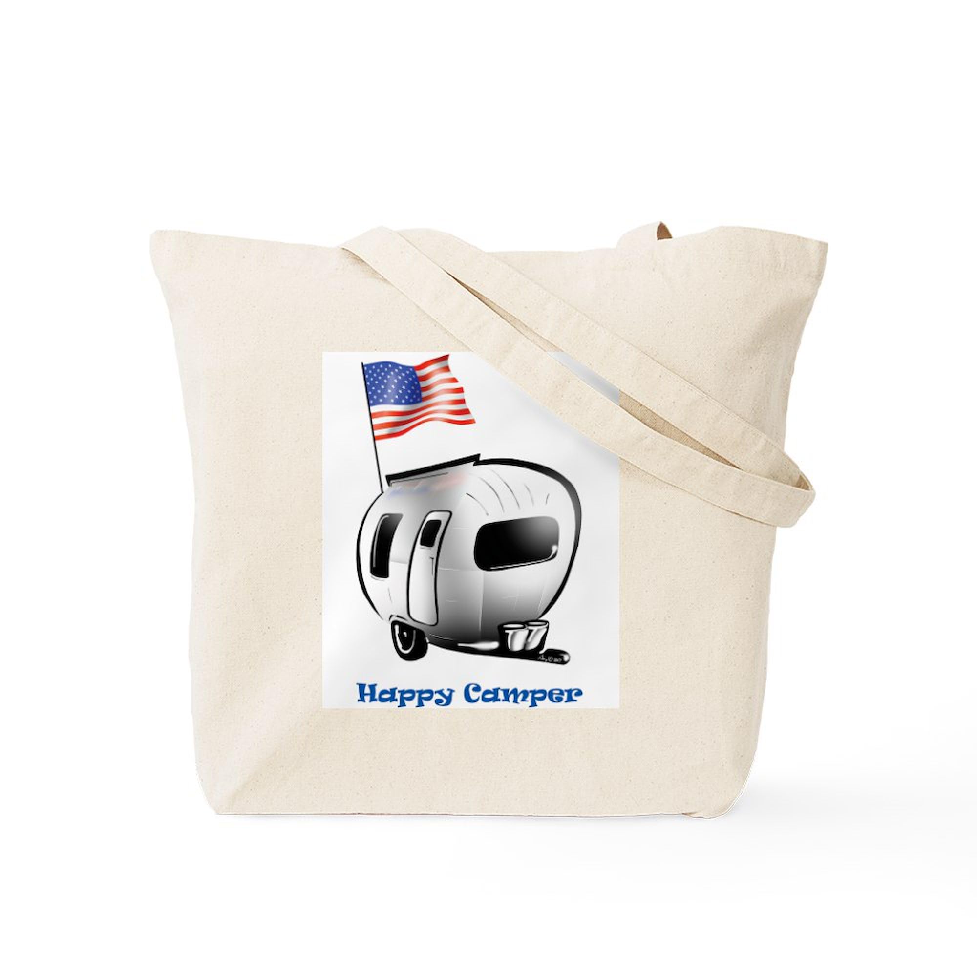 Happy Camper USA Tote Bag - Natural Canvas Reusable Shopping Bag for Groceries, Beach & Travel | Eco-Friendly Cotton Carryall