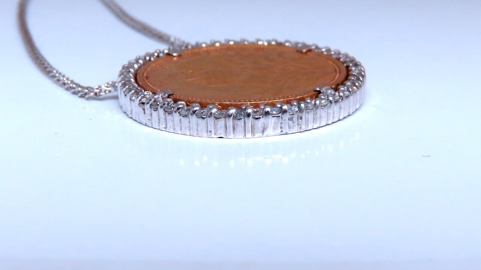 14Kt Gold 1935 20 Franc Helvetia Diamond Pendant Necklace - Vintage Swiss Coin Jewelry for Women, Gift for Anniversary & Special Occasions