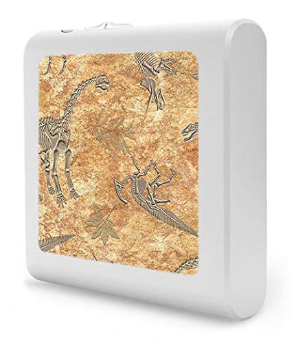 Dimmable LED Night Light with Auto On/Off Sensor - Adjustable Brightness & Warm White Light for Bathroom, Hallway, Nursery & Bedrooms - Dinosaur Fossils Design by Dan Morris - Perfect for Kids' Rooms, Safe Nighttime Navigation & Energy-Efficient Lighting