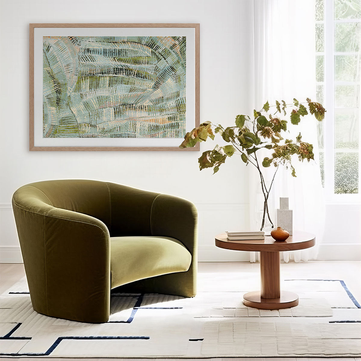 Dhala Bu Nya Green Landscape Art Print - Modern Nature Wall Decor for Living Room, Bedroom & Office - Framed Canvas Painting for Home & Office Decor